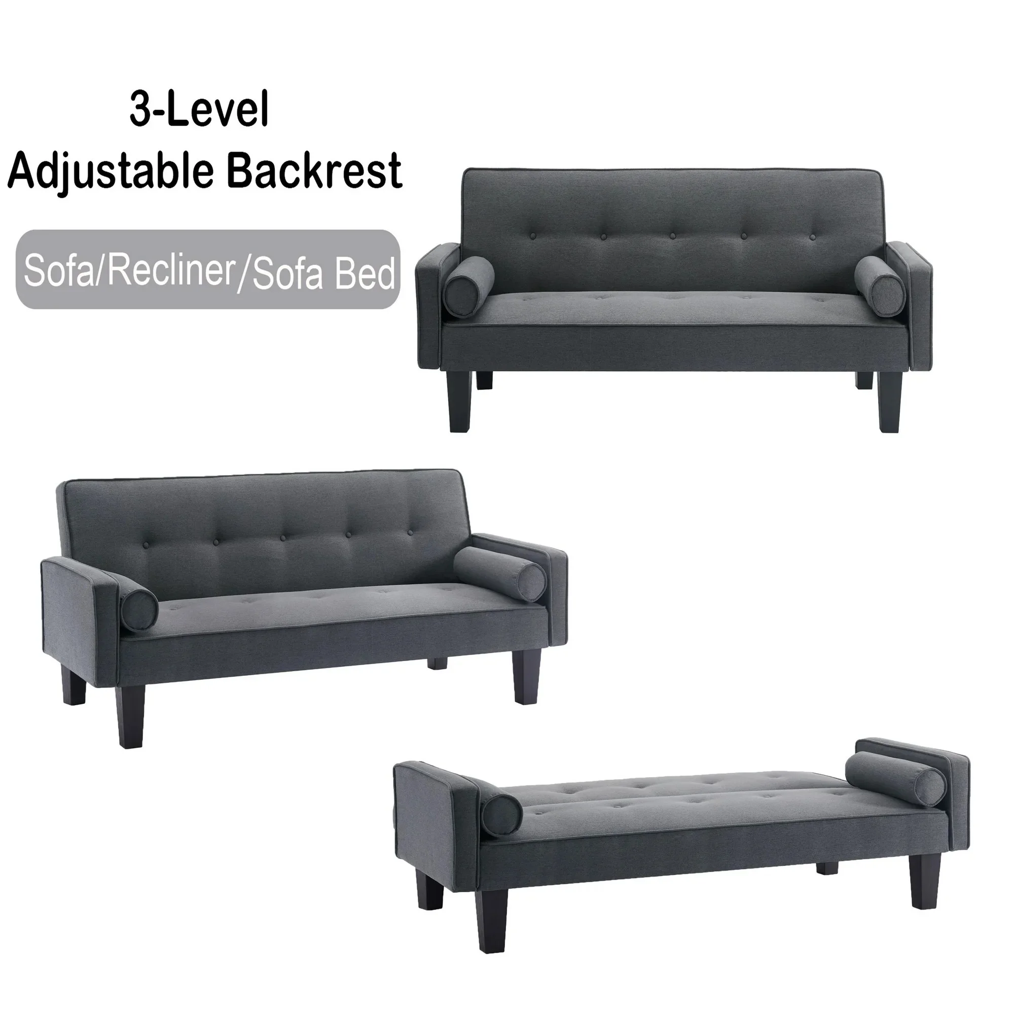 72" Convertible Loveseat Sofa Bed Sleeper Daybed,Modern Upholstered Folding Recliner,Small Futon Sofa for Living Room Apartment Office,Gray 02(Gray 02) - Image 8