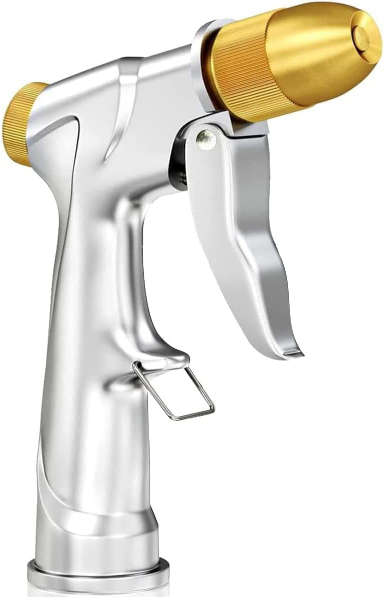 ESOW Garden Hose Nozzle Heavy Duty Metal, Full Brass Pistol Grip 4 Patterns