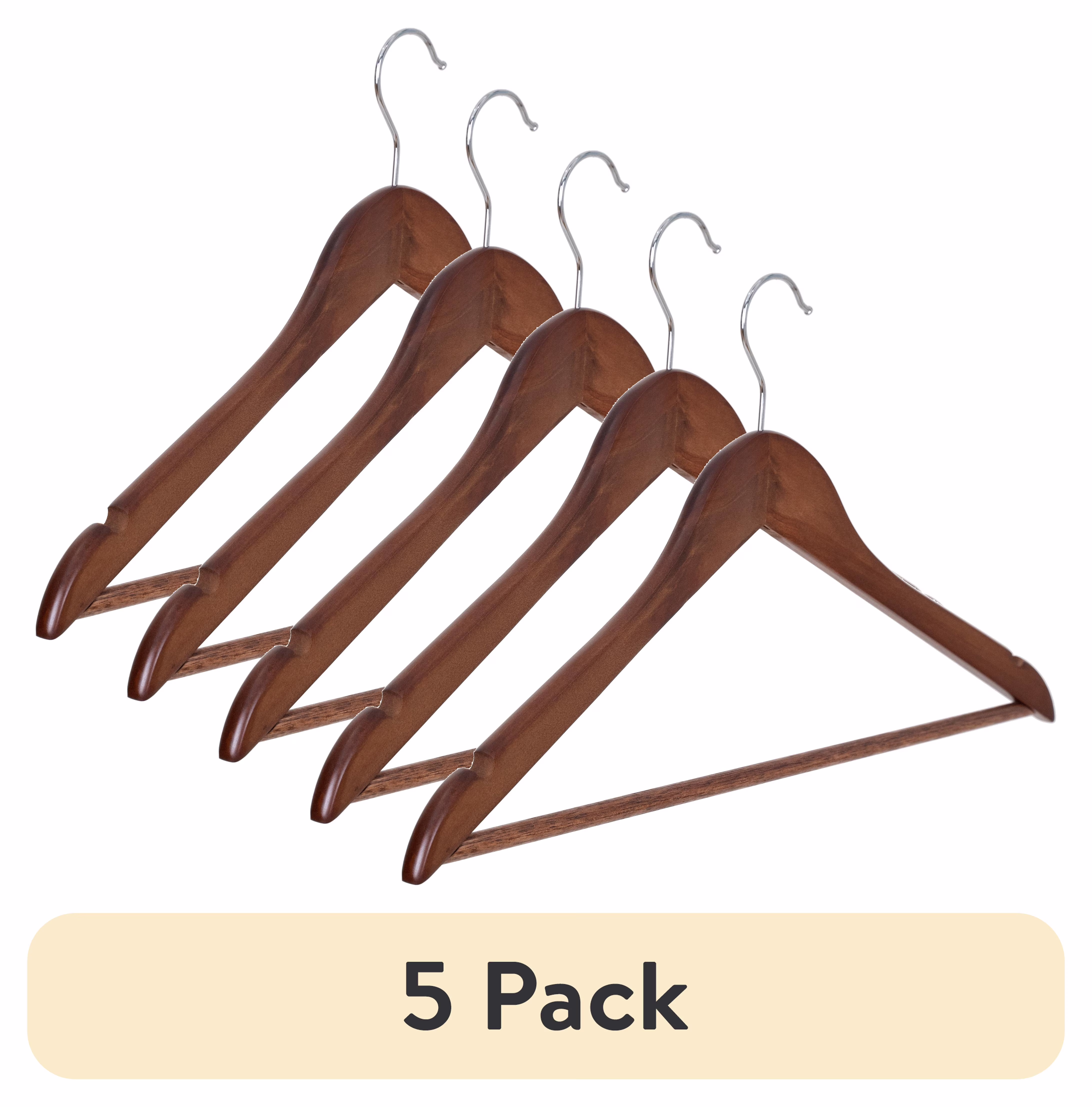 (5 pack) Better Homes & Gardens Solid Walnut Wood Suit Hangers for Adult, 60 Pack