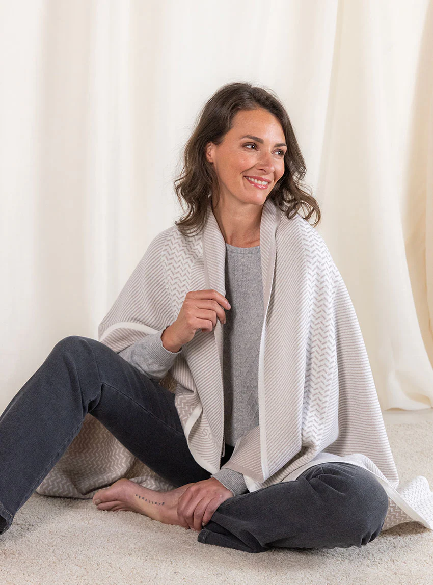 Plaid jacquard en laine mérinos beige