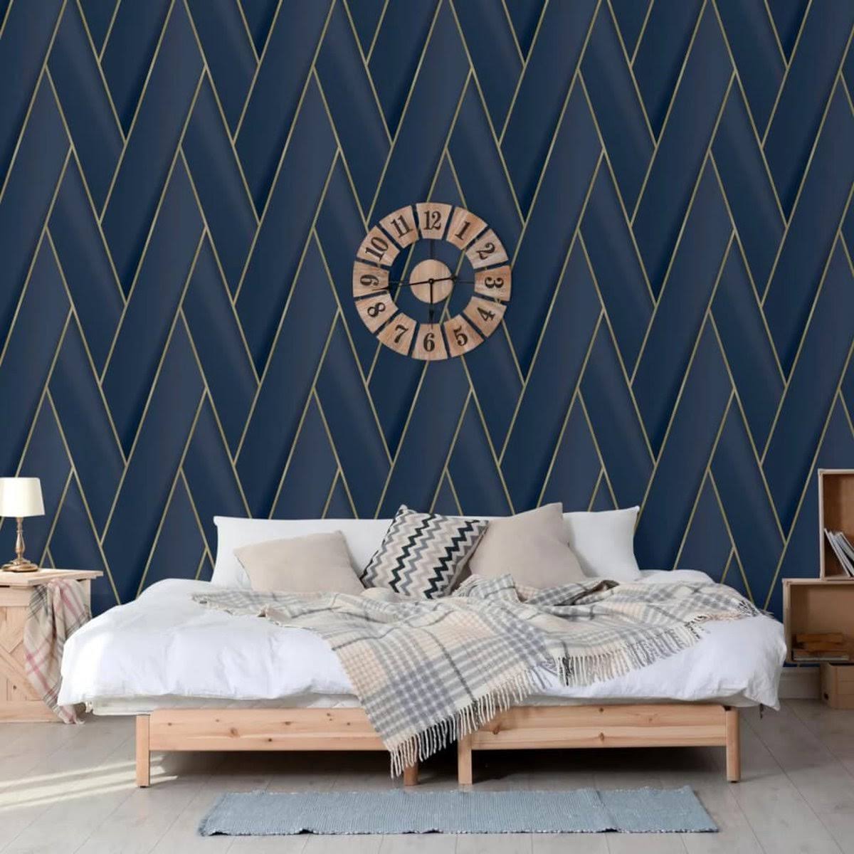 Advantage Manfred Navy Modern Herringbone Wallpaper
