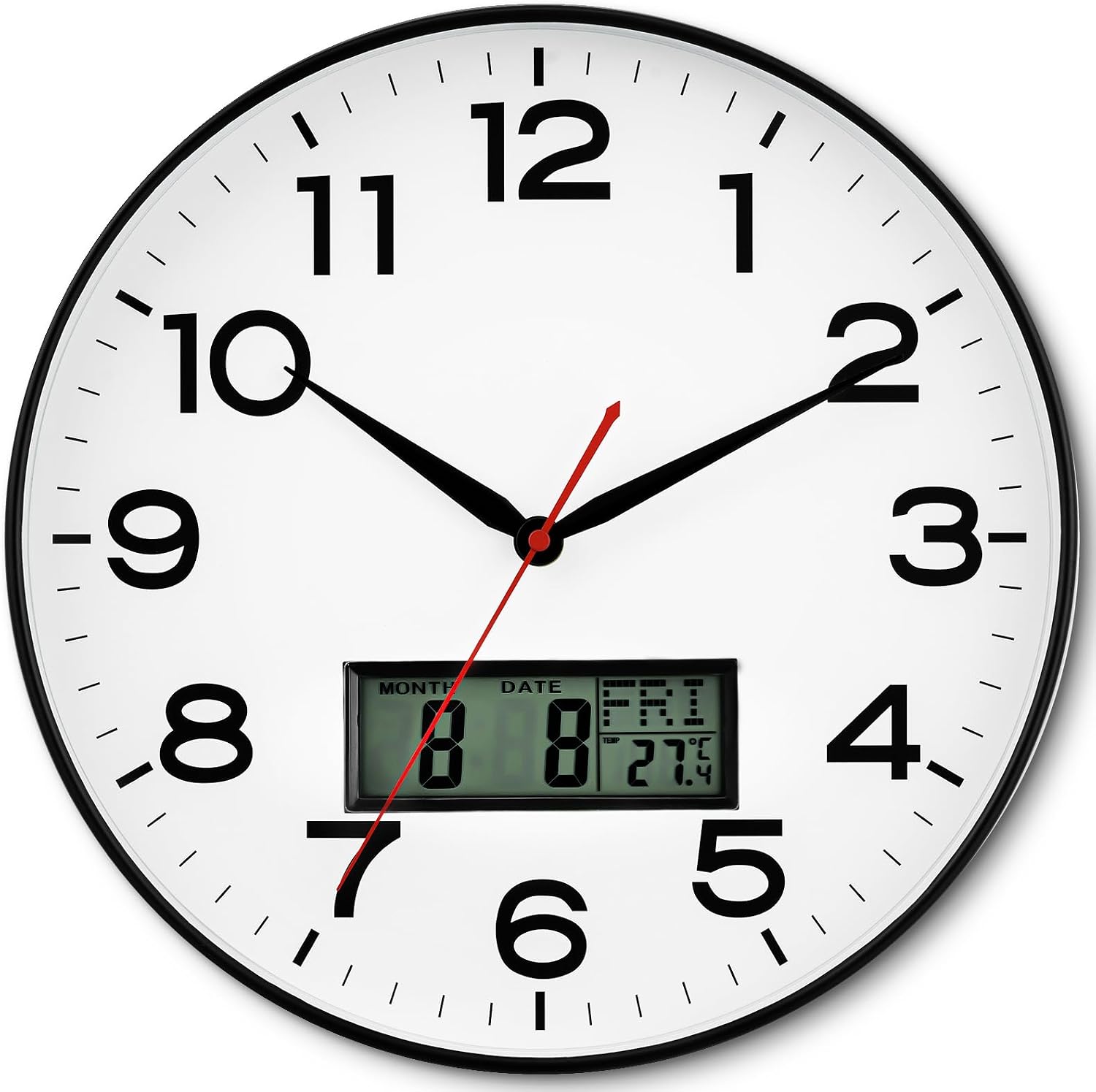 AKCISOT 10 Inch Wall Clock, Silent Battery Operated Analog Clock, Black |   Classroom |   Kitchen |   Office |   Easy to Read Numbers |   Garage