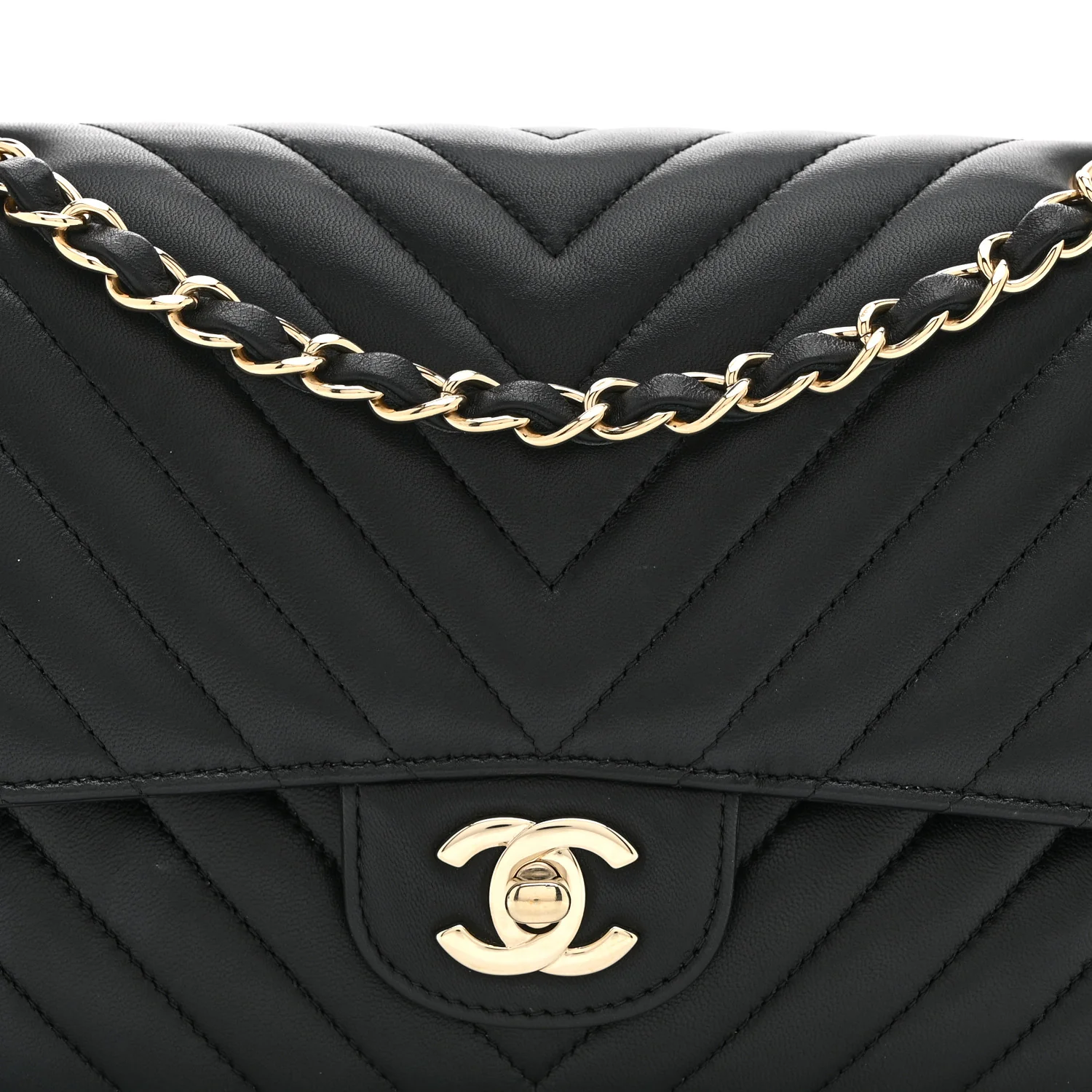 Lambskin Chevron Quilted Medium Double Flap Black
