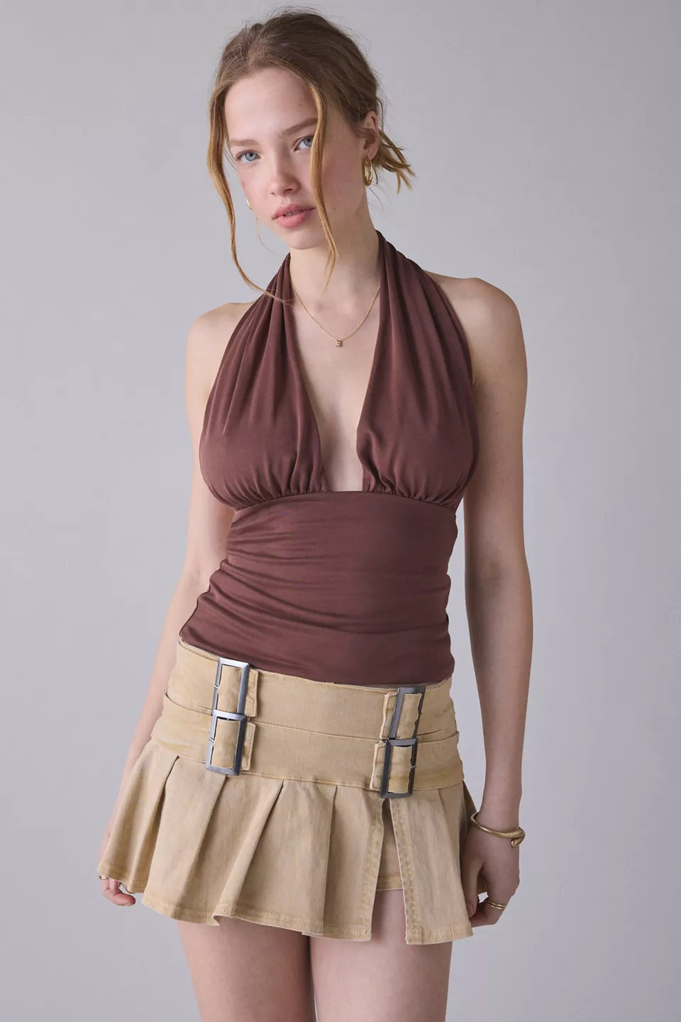 UO Party For You Jersey Knit Plunging Halter Top