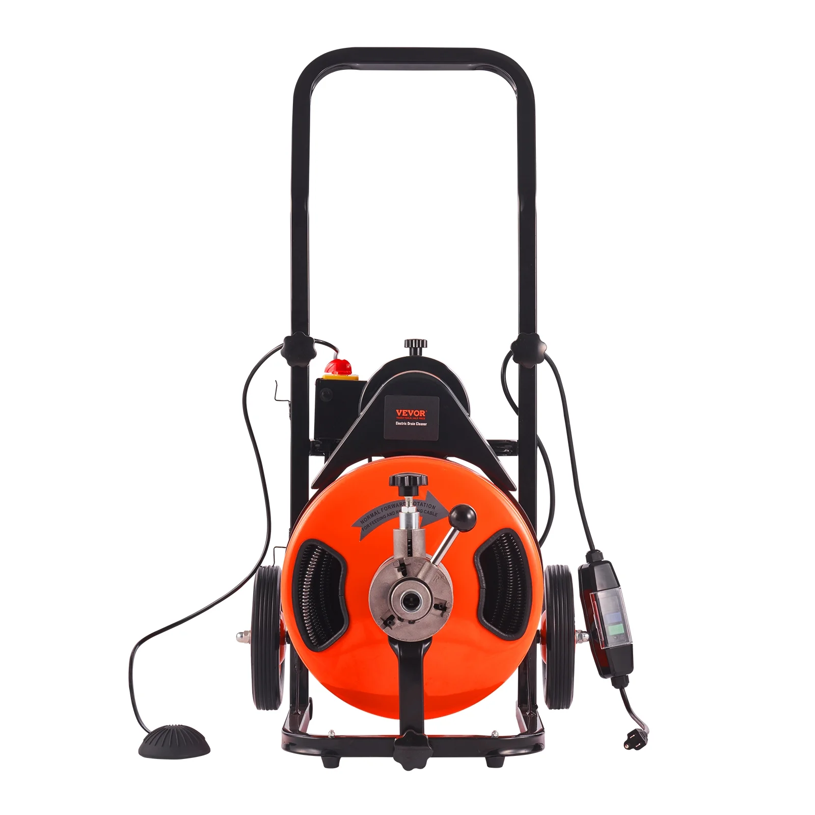 Drain Cleaner Machine 100 FT x 1/2 Inch, Sewer Auger Auto Feed with 4 Cutter Air-activated Foot Switch for 1" to 4" Pipes, Orange, Black - Image 9