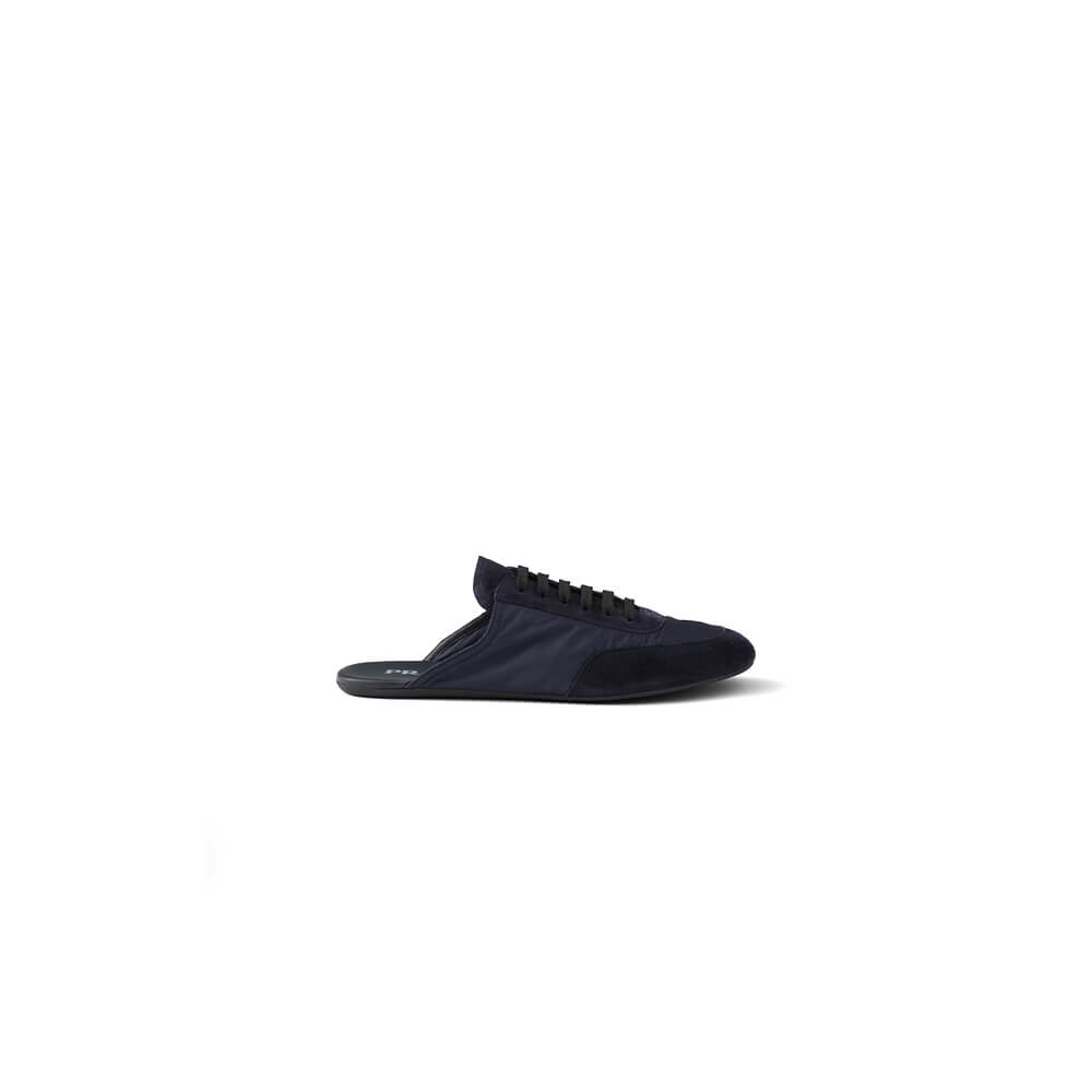PRADA Collapse Re-Nylon and suede mules