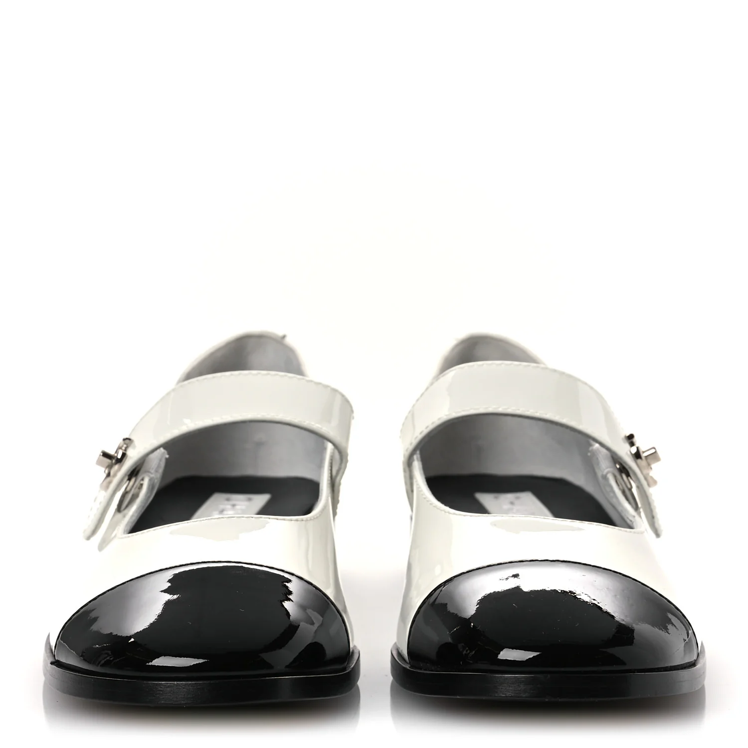 Patent Calfskin Mary Janes Flats 39 White Black