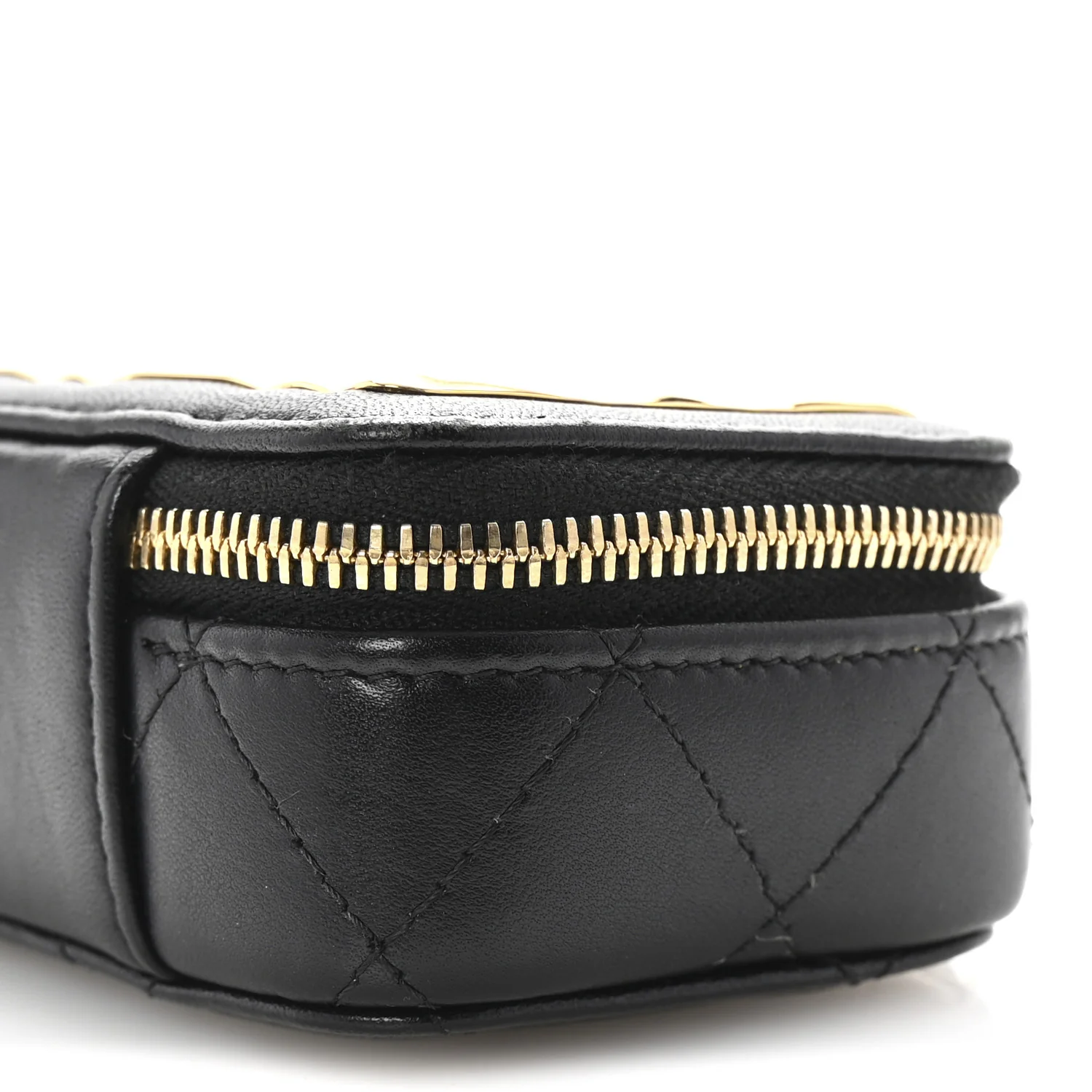 Lambskin Metal Quilted Extra Mini Vanity Case With Chain Black Gold