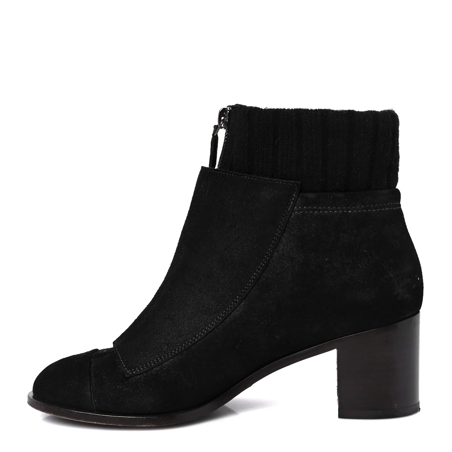 Suede Calfskin Knit Button Ankle Boots 36.5 Black