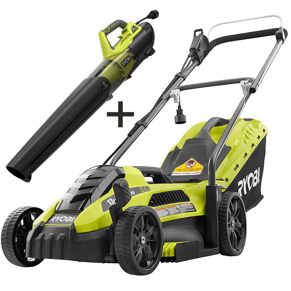 Ryobi RYAC130-2X 13 in. 11 Amp Corded Electric Walk Behind Push Mower and 8 Amp Electric Jet Fan Blower