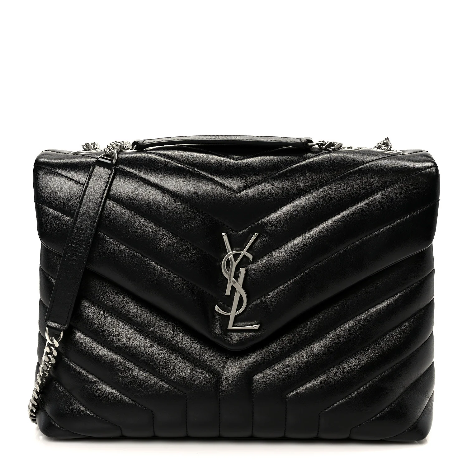 Calfskin Y Quilted Monogram Medium Loulou Chain Satchel Black