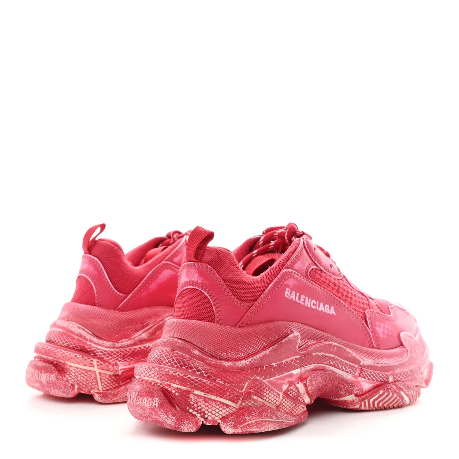 Fabric Mesh Faded Washed Womens Triple S Sneakers 38 Red