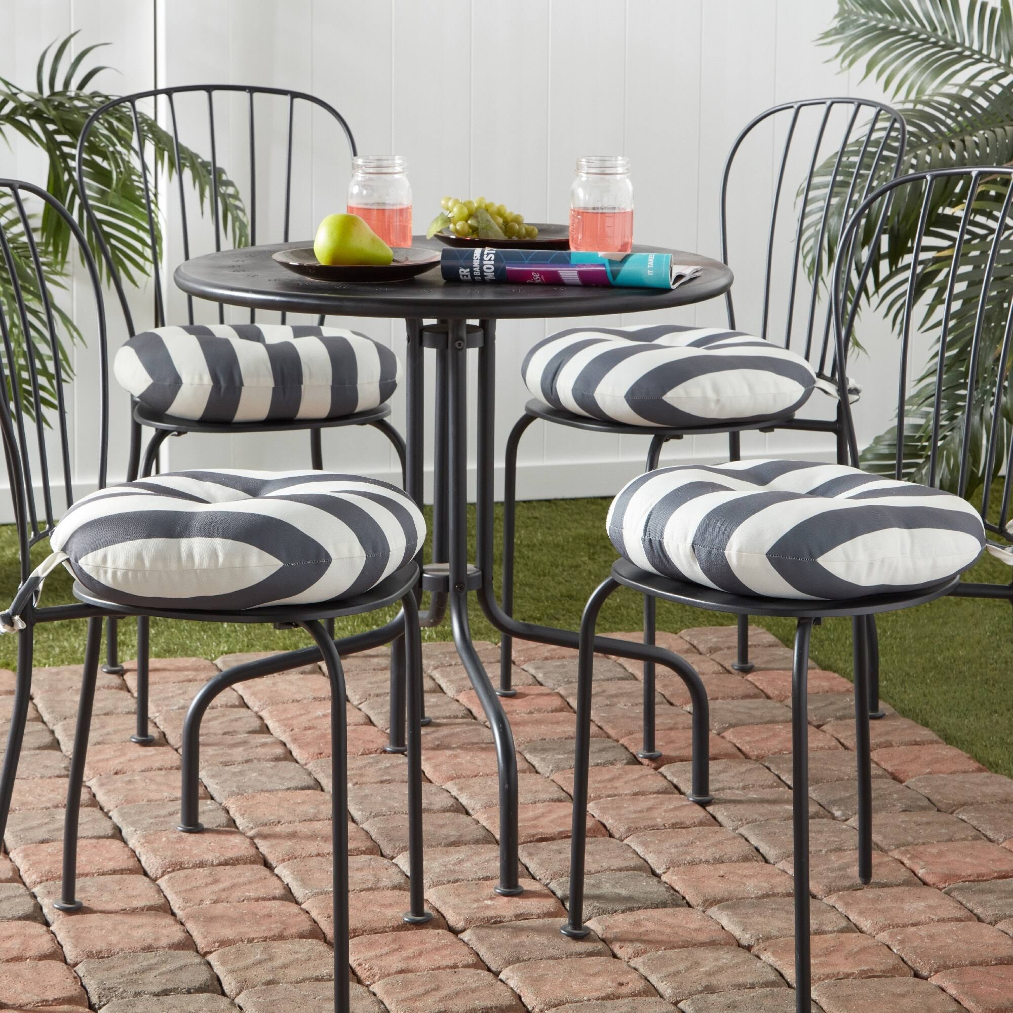 Greendale Home Fashions 15 in. Round Outdoor Bistro Seat Cushion - Set of 4 Canopy Stripe Gray