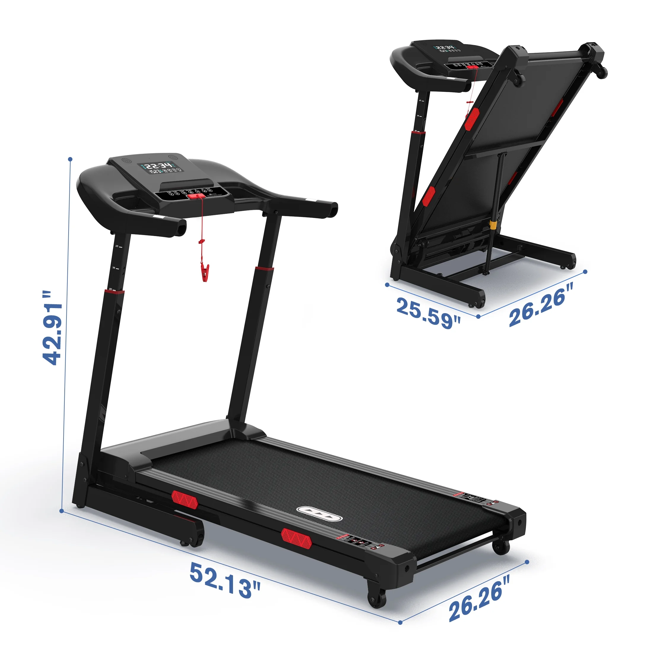 Foldable Treadmill,15% Auto Incline, 350 lb Capacity, Bluetooth, Voice Control, Heart Rate Monitor, for Home Office(Black) - Image 4