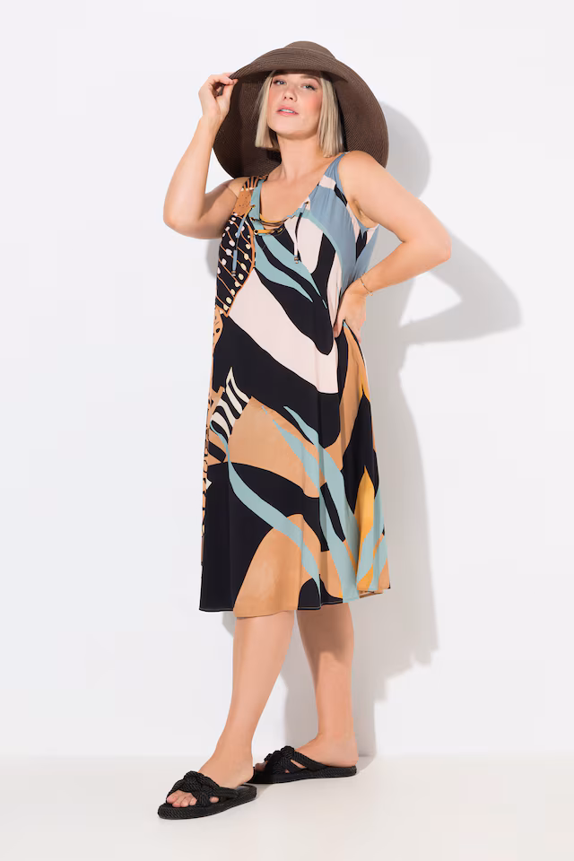 Graphic Print Sleeveless Lace Up Midi Dress