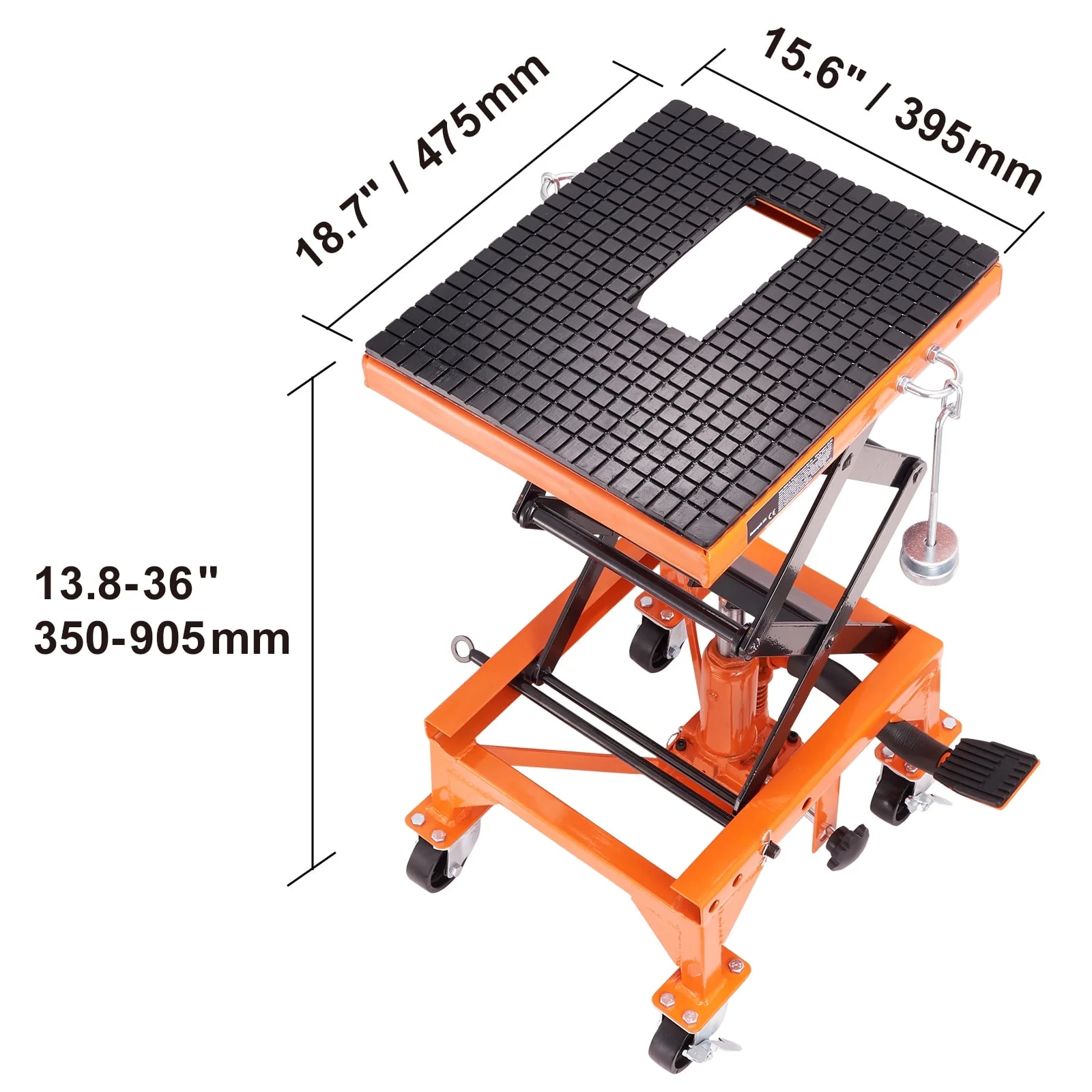 Hydraulic Motorcycle Lift Table 350 lbs Height 13'-36' Dirt Bike Scissor Jack Stand with Wide Deck Safety Pin J-hook - Image 8
