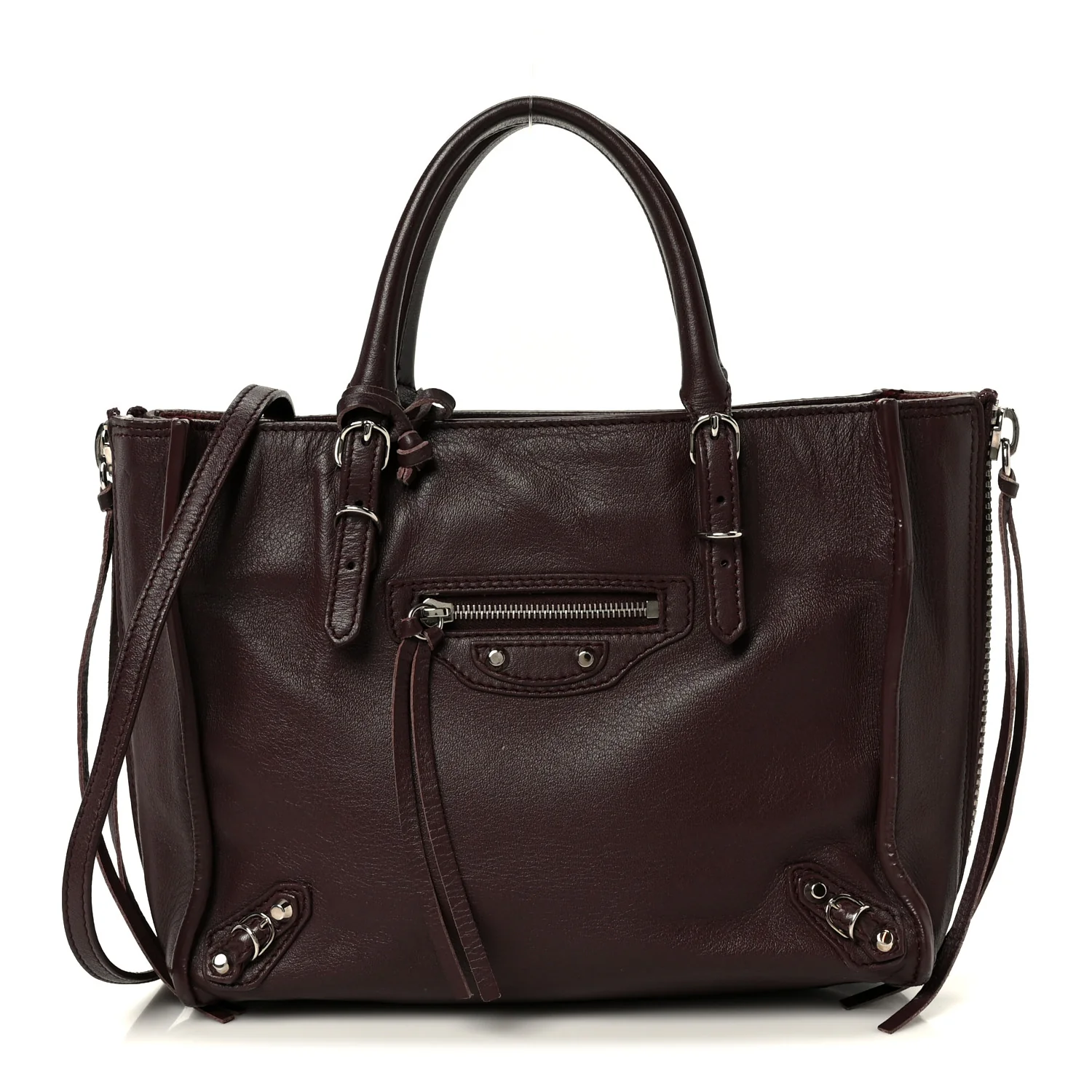 Calfskin Papier Mini A4 Zip Around Tote Rouge Aubergine