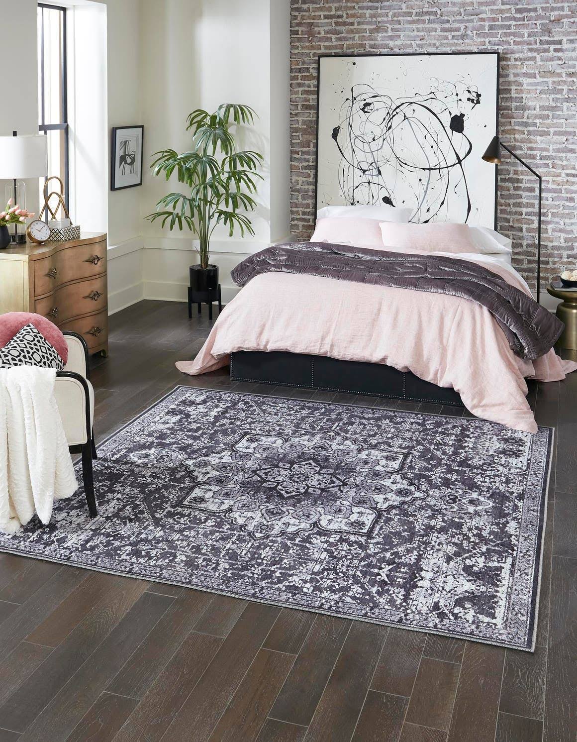 Unique Loom Wasahable Renaissance 7 ft Square Gray Floral Area Rug