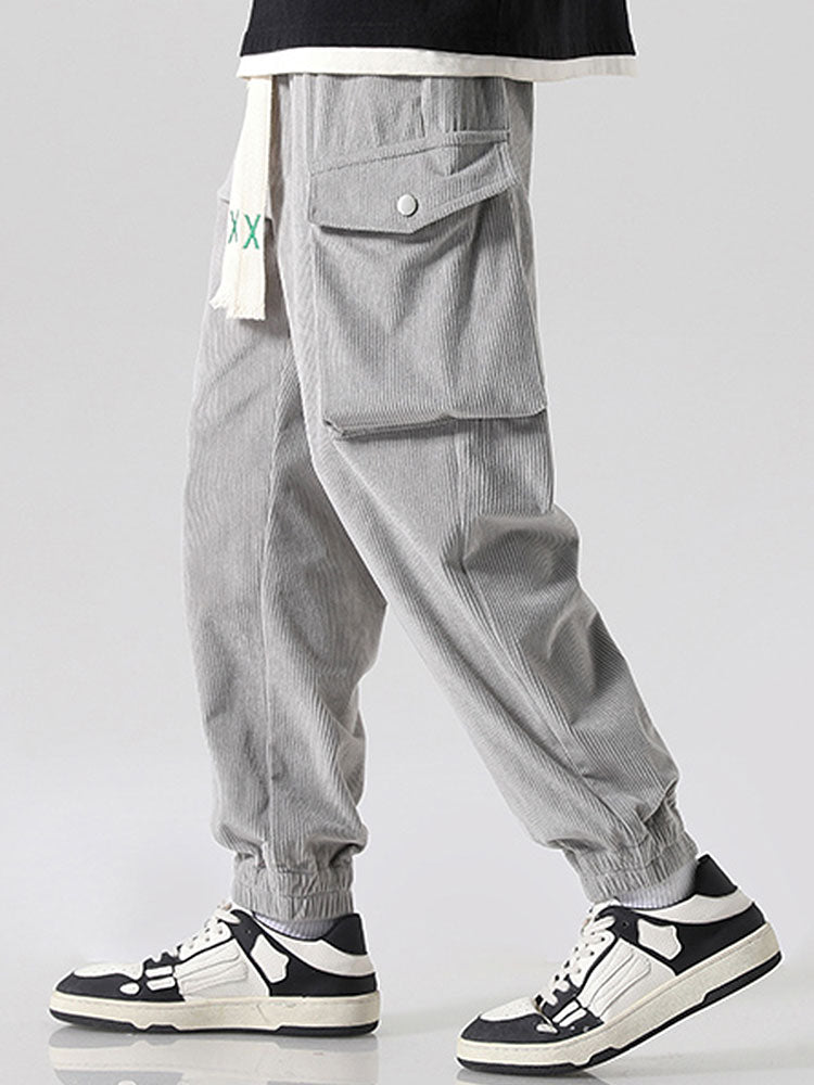 Pantalon cargo en velours côtelé à cordon de serrage