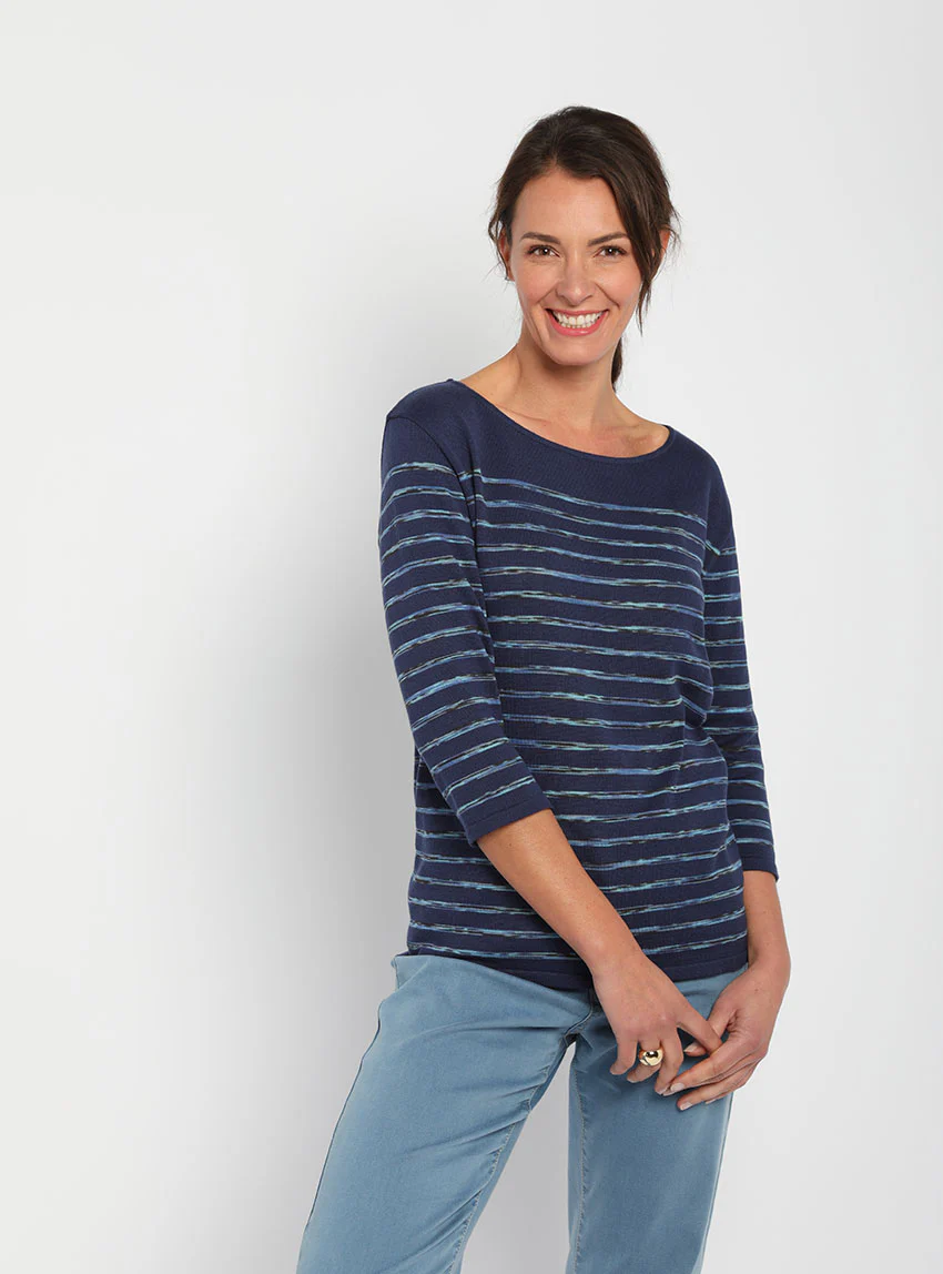 Pull marinière femme en coton bleu