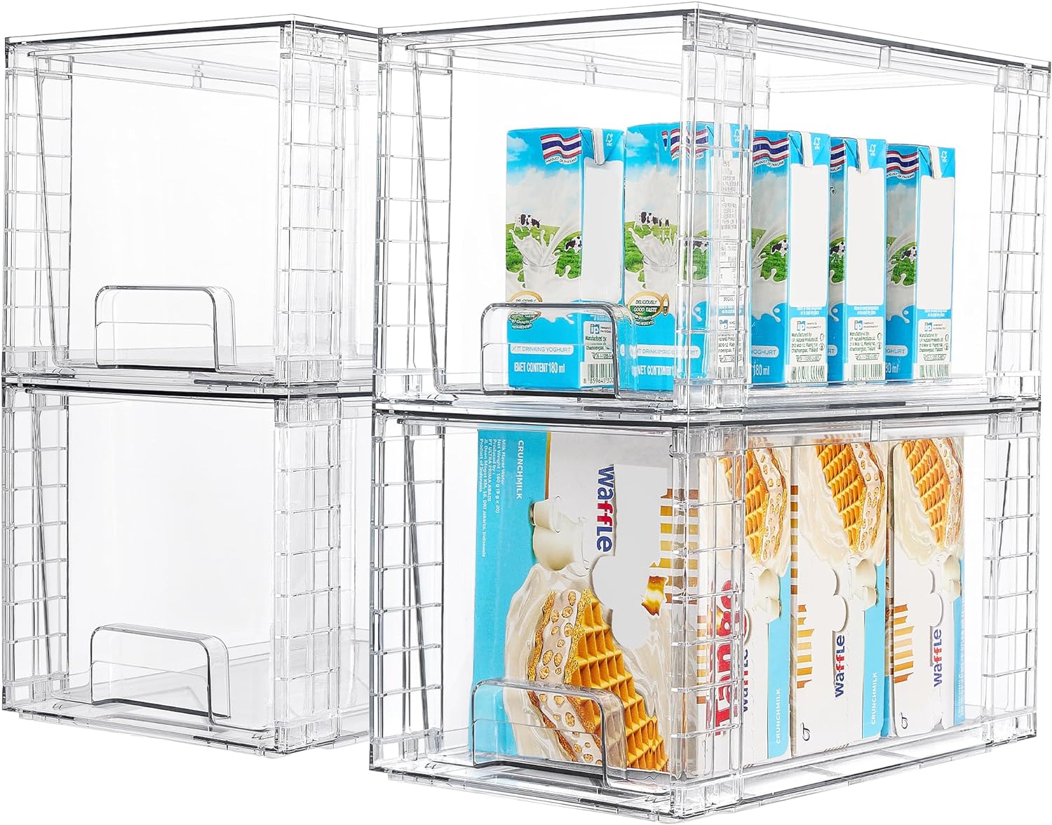 Vtopmart 4 Pack Stackable Clear Pantry Storage Drawers, Large
