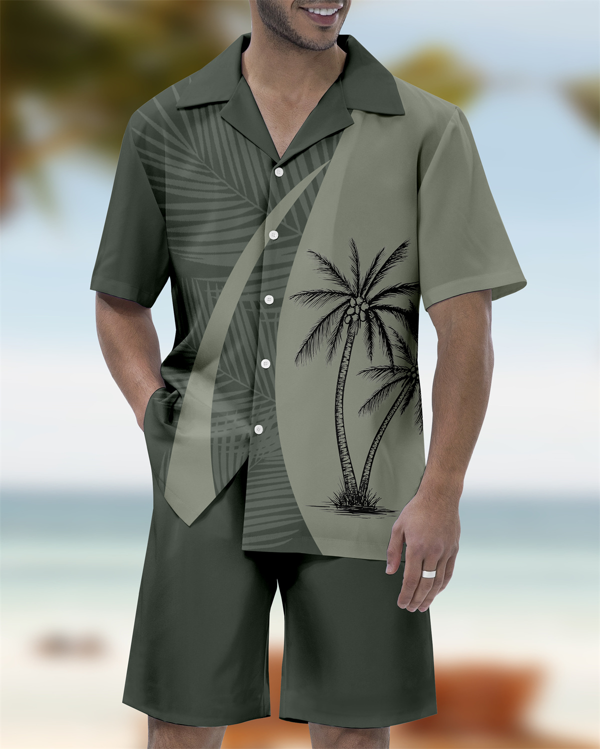 Ensemble chemise à manches courtes et col cubain pour homme, idéal pour les vacances à Hawaï