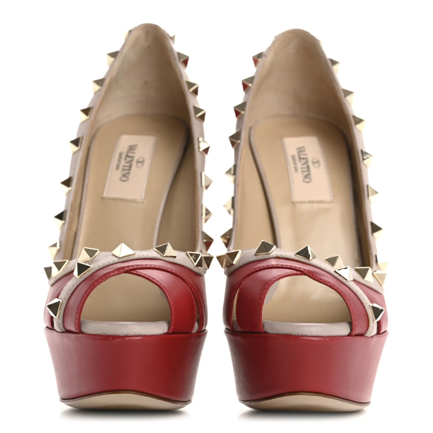 Nappa Rockstud Peep Toe Platform Pumps 36 Poudre Rosso