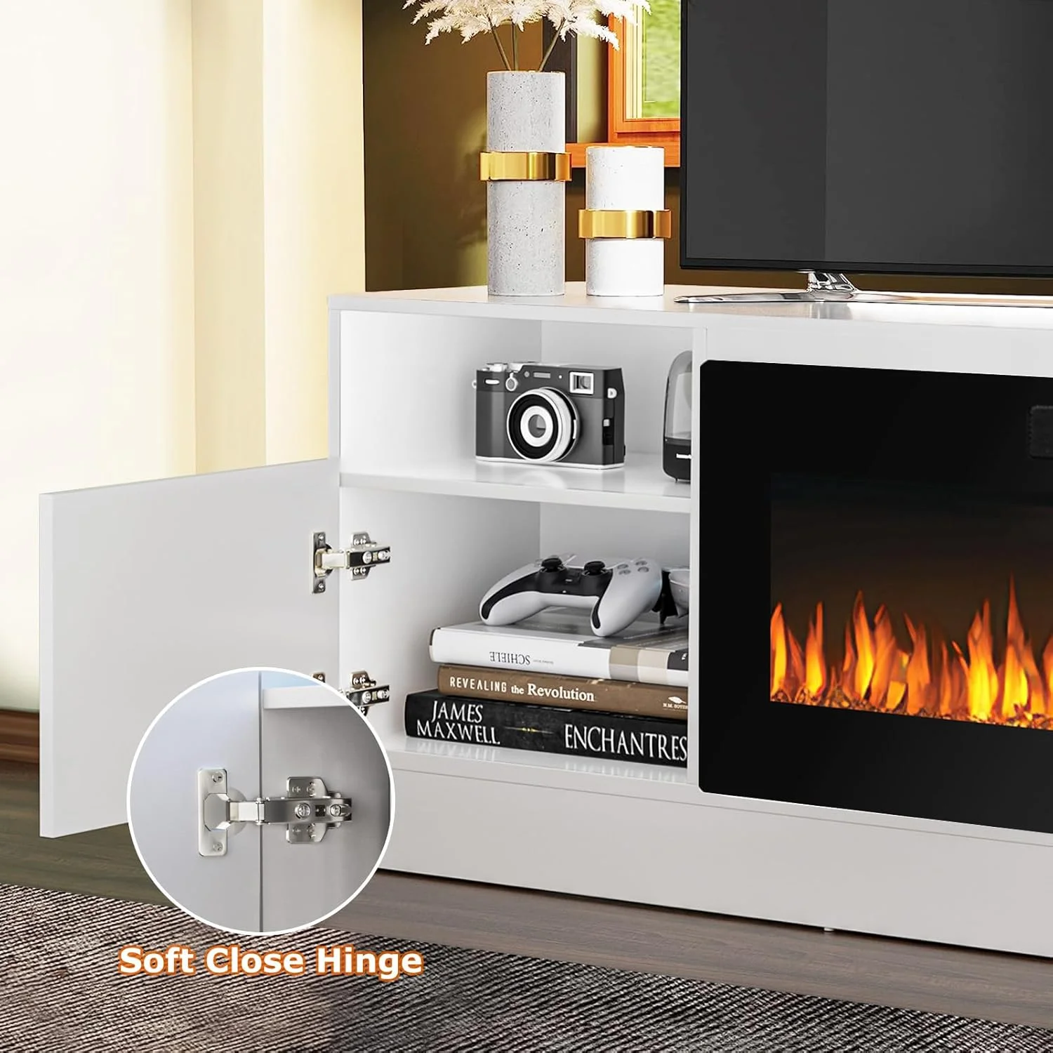 Waleaf Fireplace Tv Stand with 36 in Fireplace up to 80