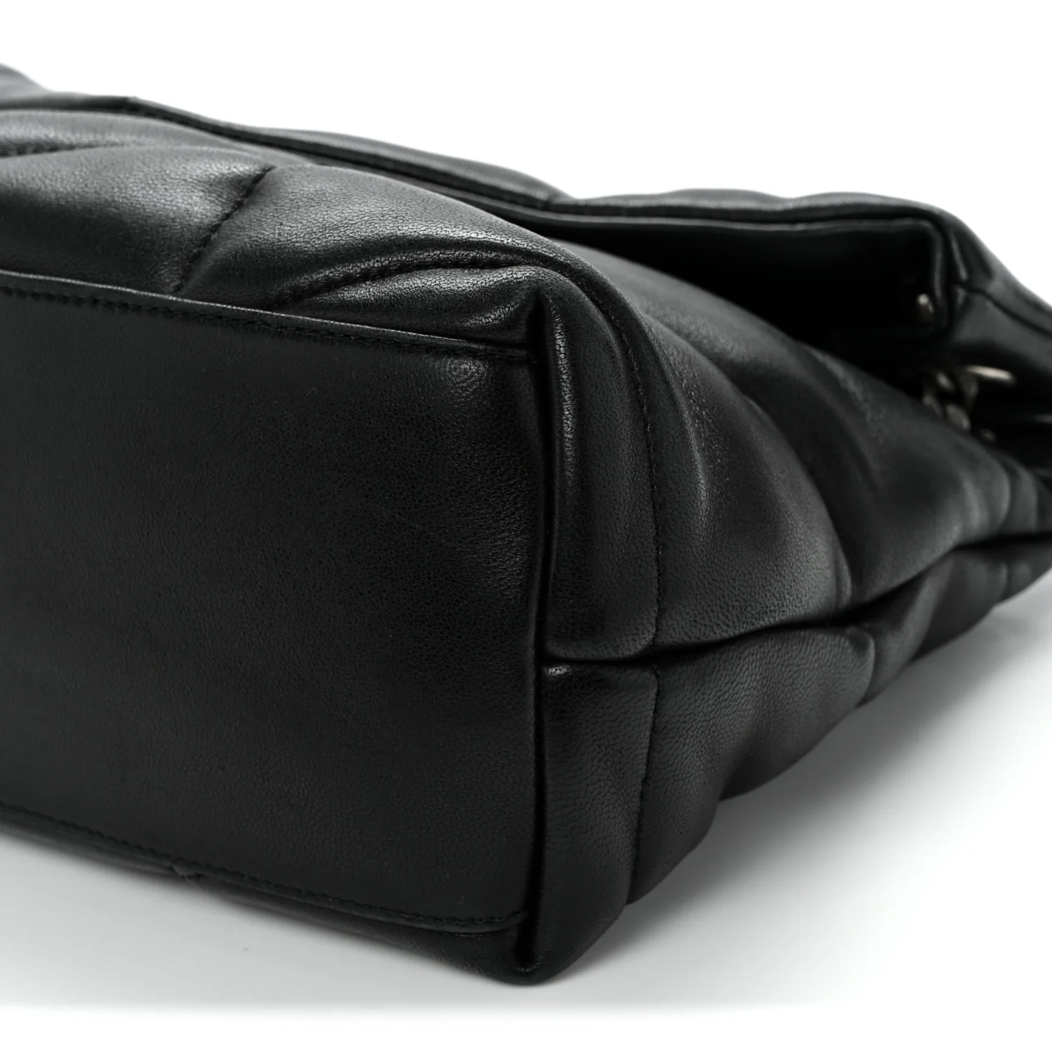 Lambskin Quilted Small Loulou Puffer Monogram Chain Satchel Black
