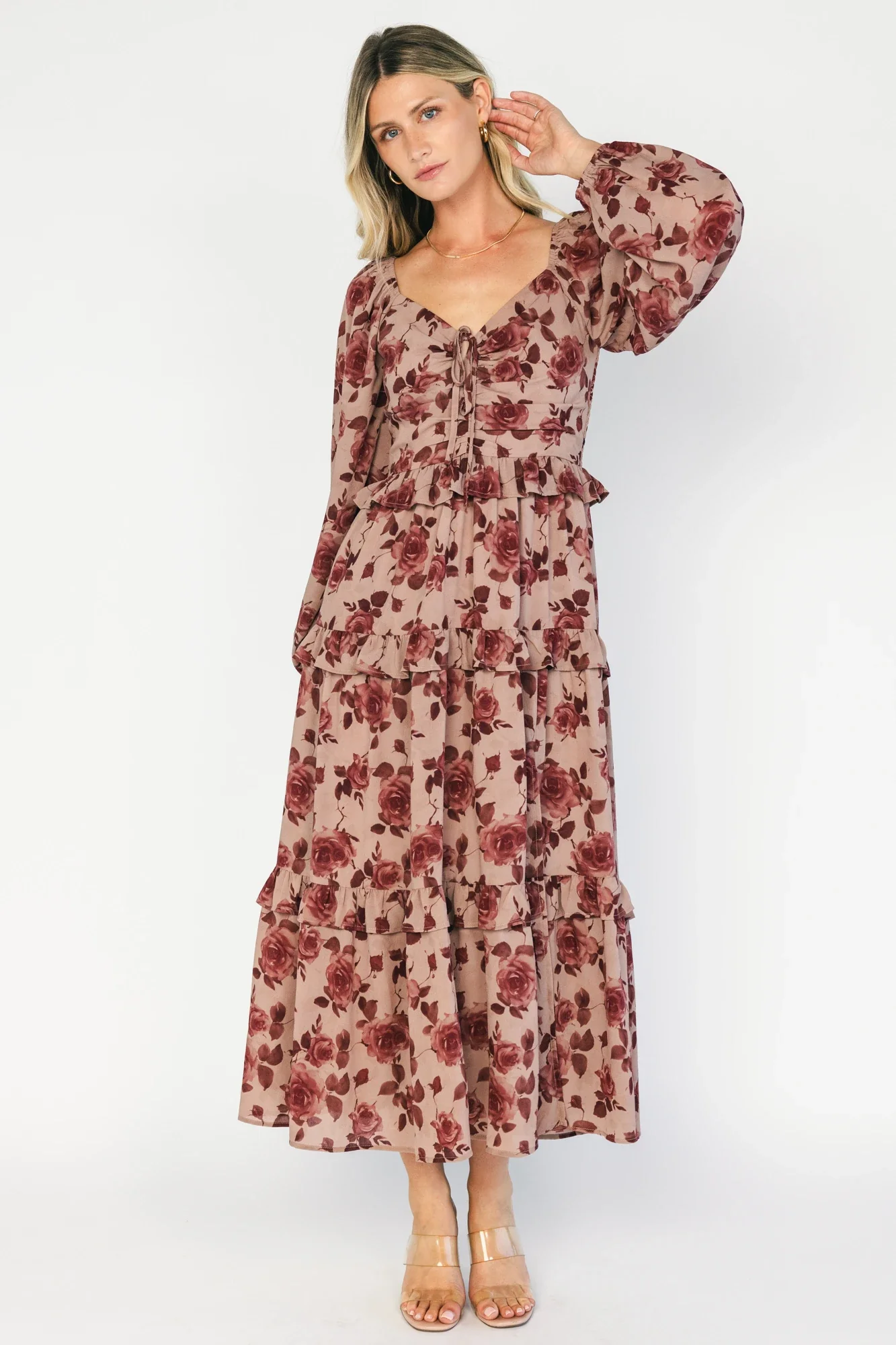 Serena Tiered Maxi Dress | Vintage Mauve Floral
