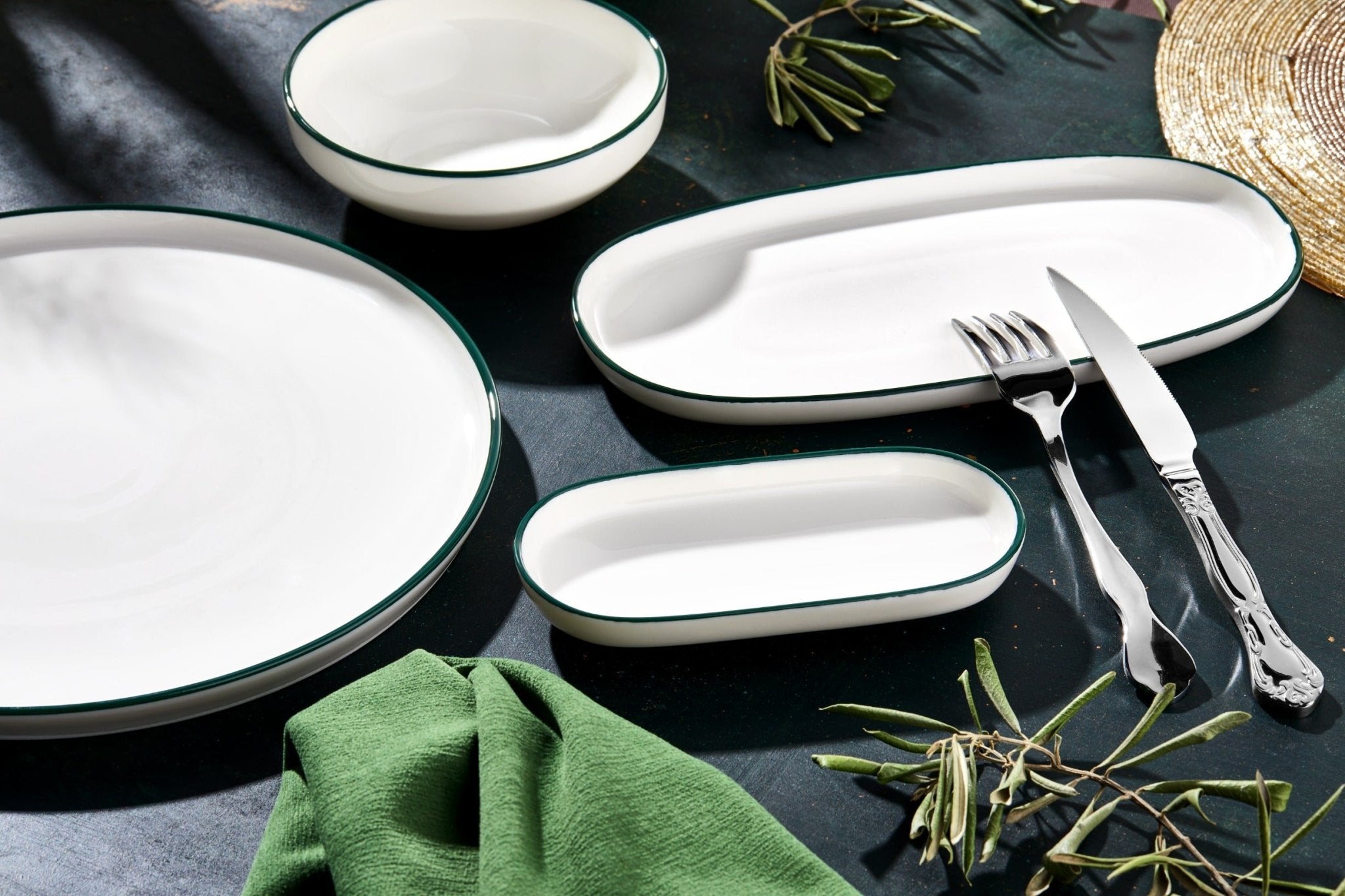 Rinart Diep bord - Green Edge - Porselein - 20 cm (650cc) - set van 6