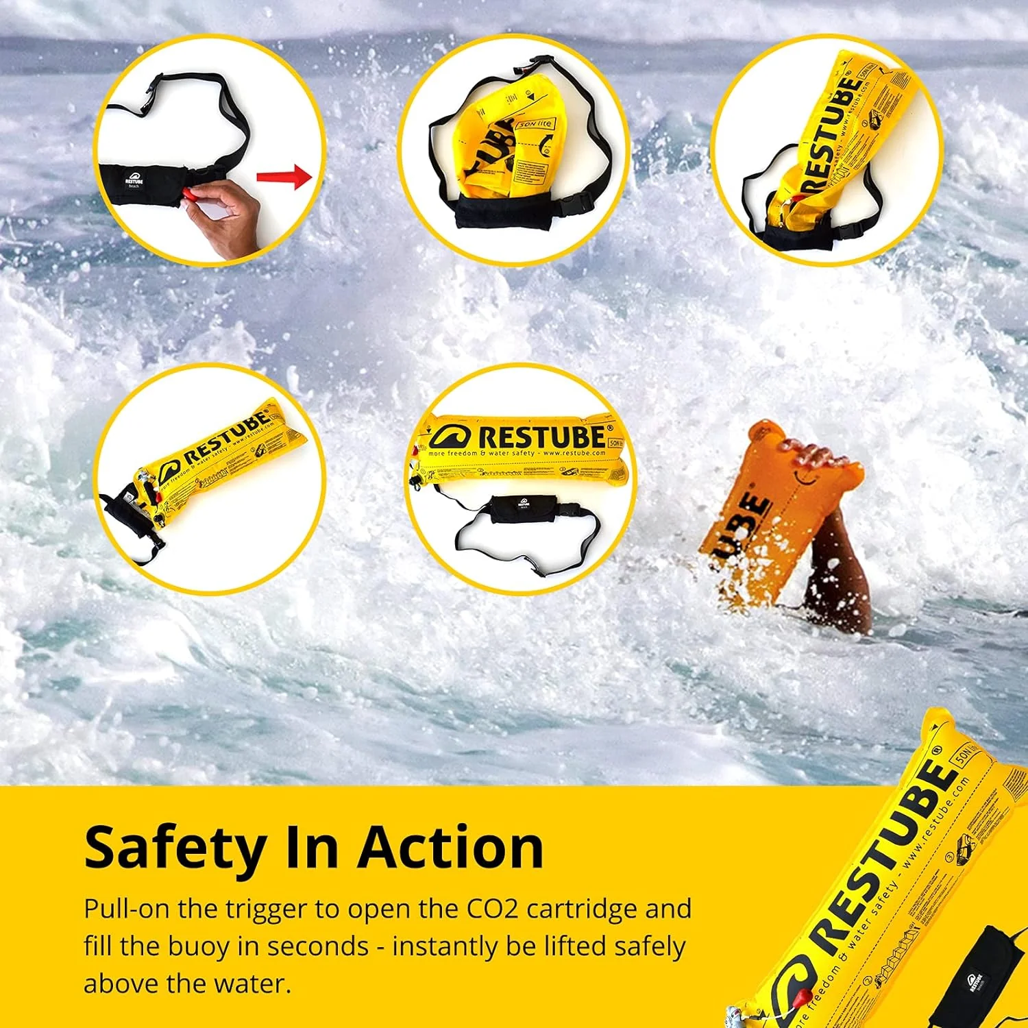 Active Swimming Safety Buoy for Adults and Kids - Open Water Swim Buoy to Help Swimmers Stay Afloat - One-Pull Inflatable Mechanism Life Buoy with Whistle