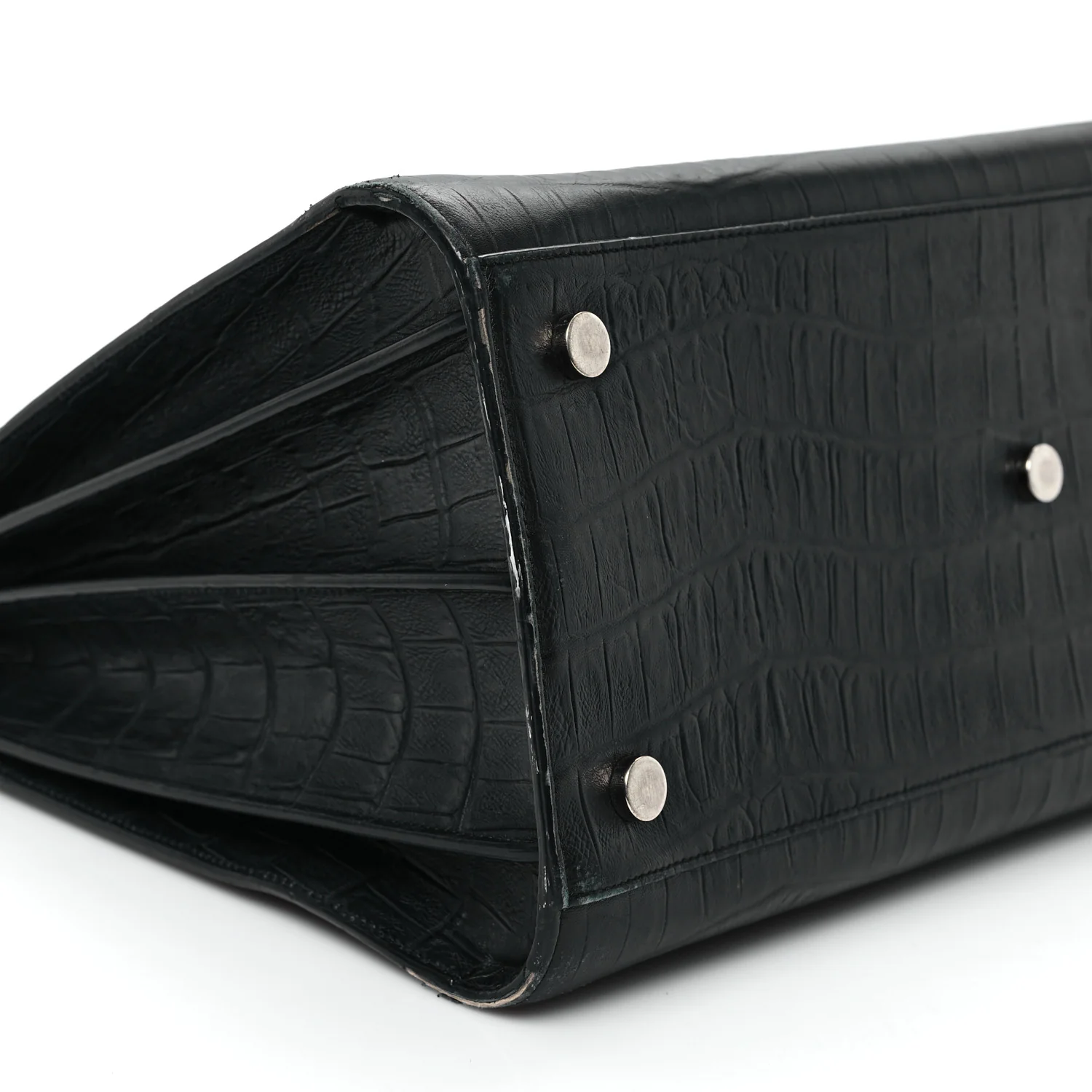 Calfskin Crocodile Embossed Large Sac De Jour Carryall Black
