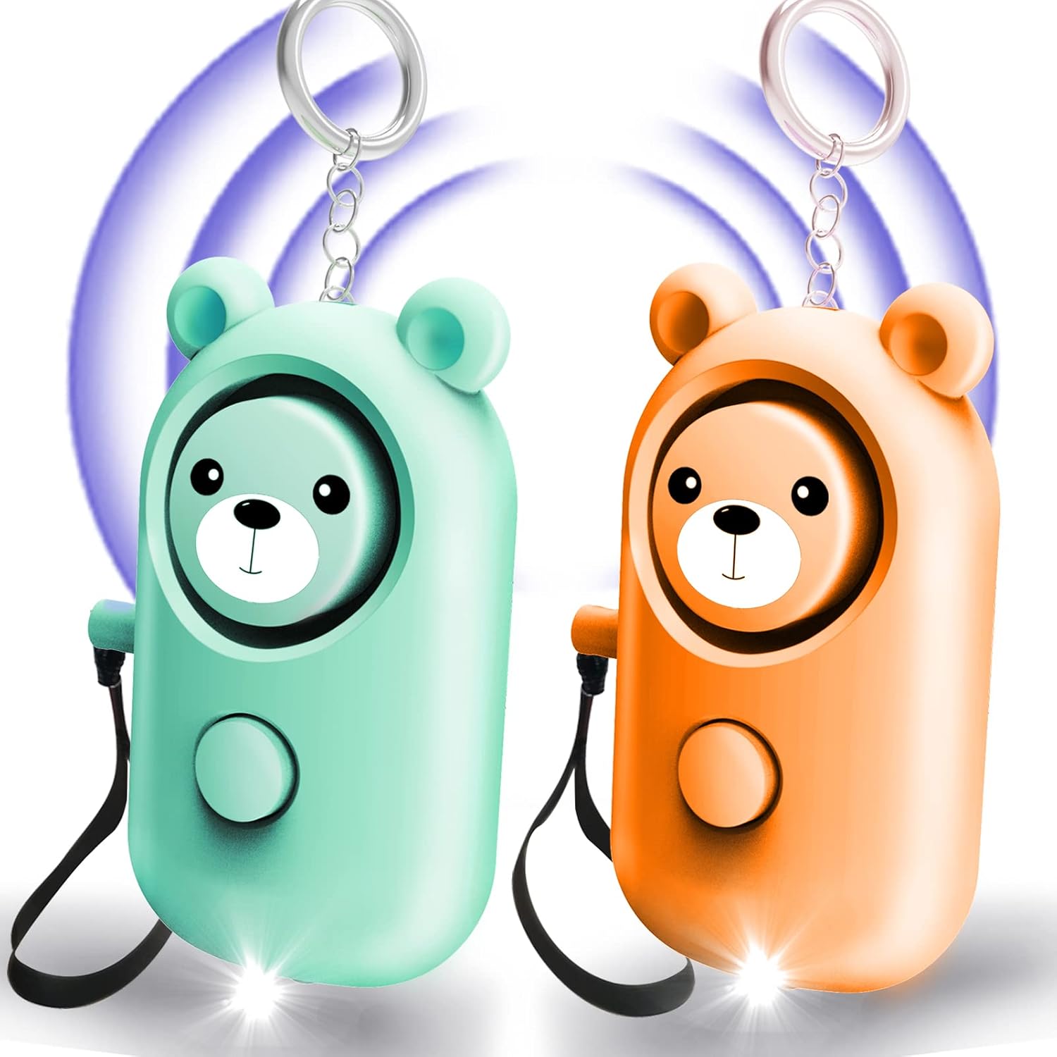 Personal Alarm Keychain Safety for Women, Kids, 130dB Loud Siren, Multi-Function with LED Light, Self Defense Safe Sound Security Alarm for Girl, Children, Elderly (Green+Orange)