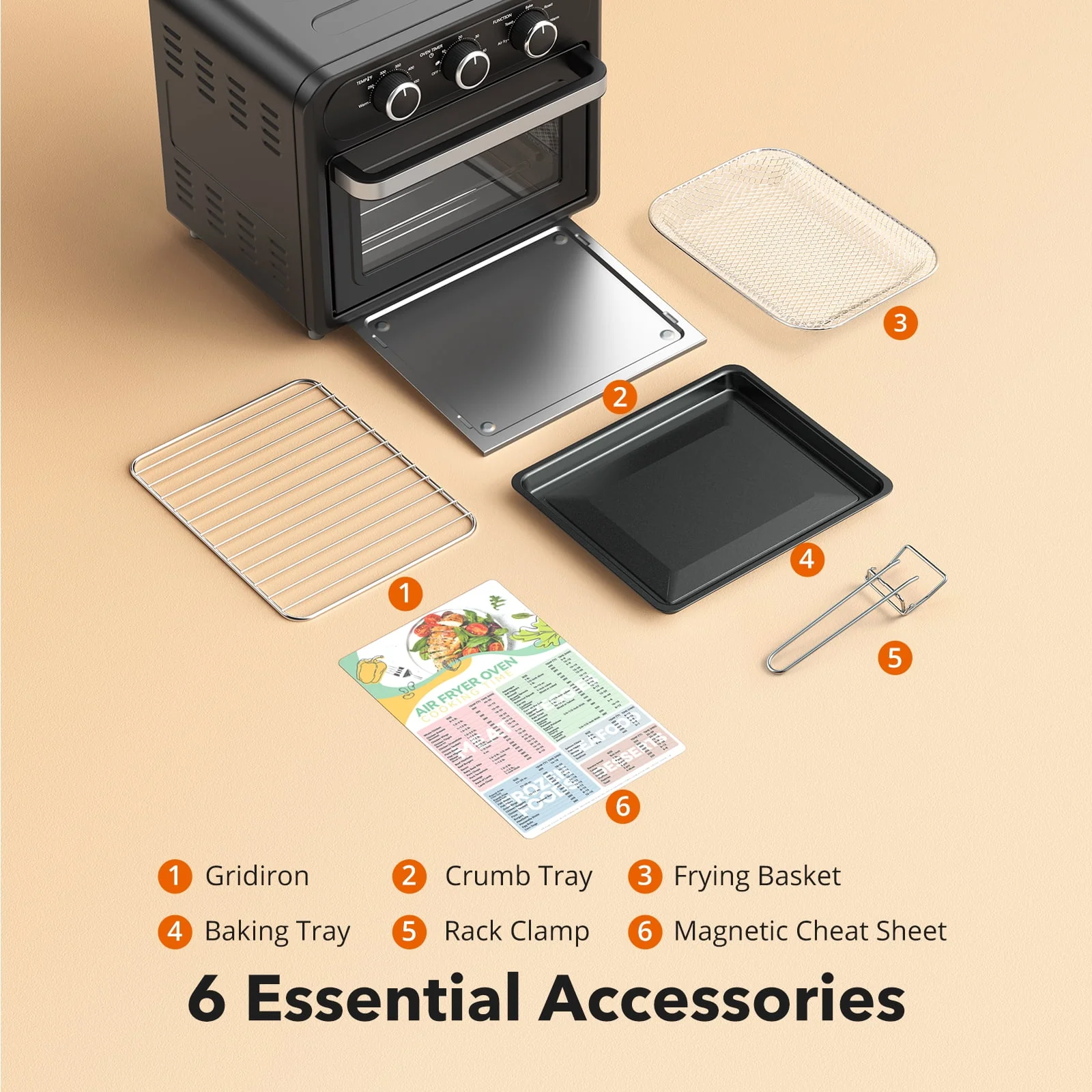 Taotronics Air Fryer | 1700W 14.8 Quart | 9 in 1 Air Fryer Oven | Oil - Less Cooker with Rotisserie Shaft