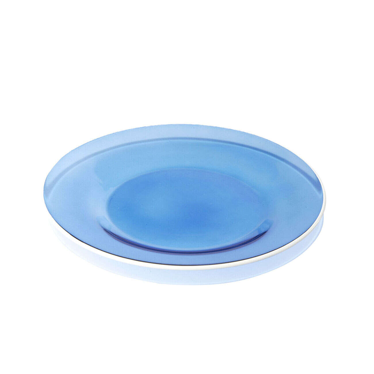 Assiette à dessert ronde verre bleu bord blanc Ø20cm