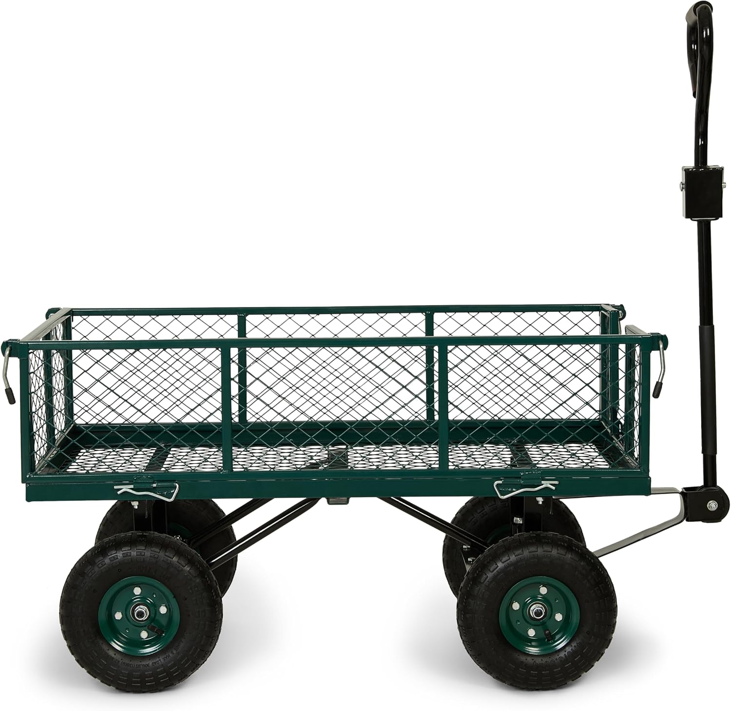Backyard Expressions Heavy Duty Garden Cart 400 lb Utility Wagon Cart with Removable Mesh Sides, Powder-Coated Steel Bed, Pneumatic Tires, Pull Handle Yard Cart