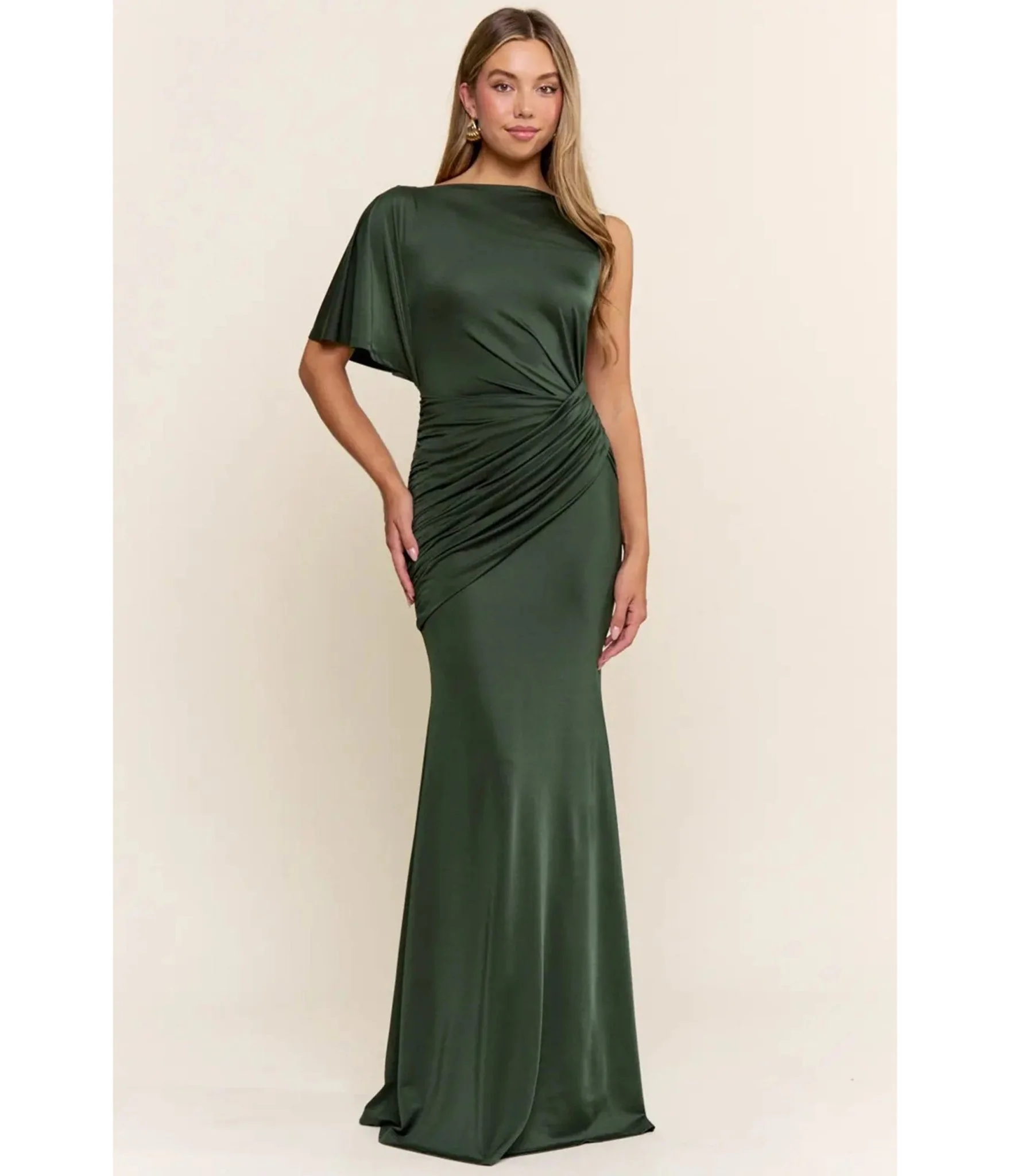 Emerald Green Ruched Maxi Dress