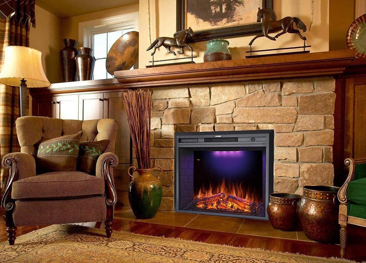 36'' Electric Fireplace Insert, Retro Recessed Fireplace Heater with Fire Cracking Sound, Remote Control & Timer, 750/1500W, Black