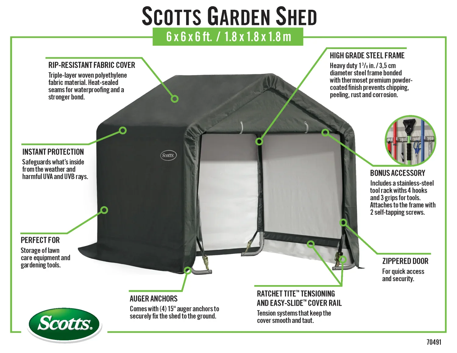 Scotts Garden Shed 4 X 4 X 6�� Green Peak
