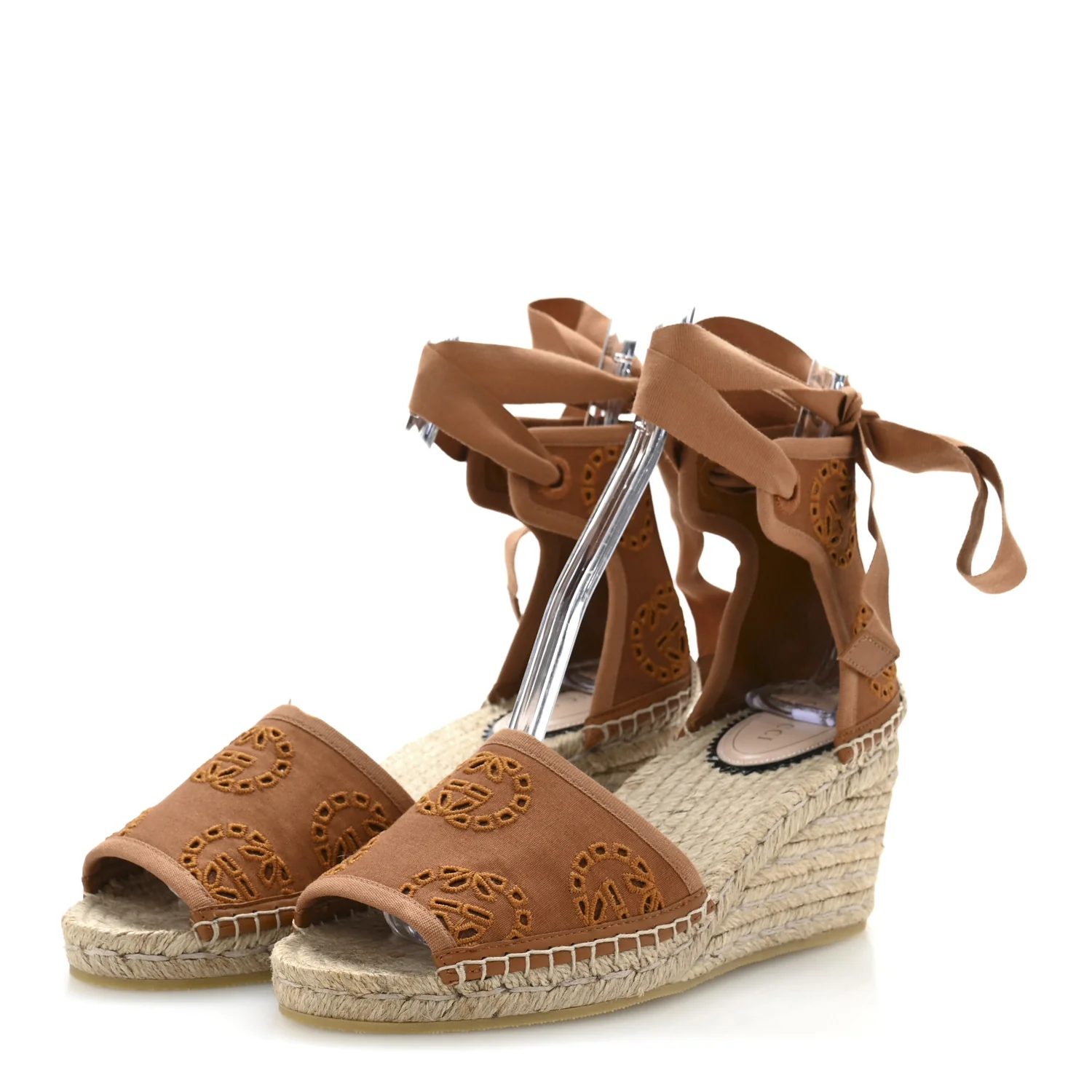 Canvas Damita GG Eyelet Espadrille Wedge Sandals 37.5 Blondie Cognac