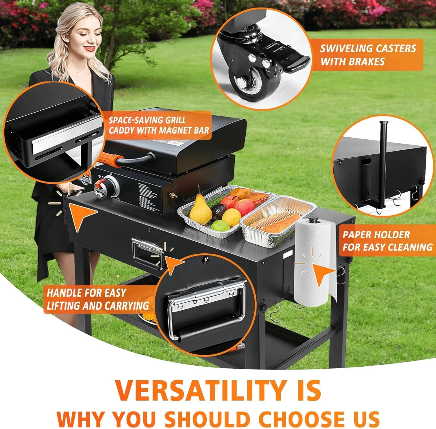 Foldable Grill Table Cart for Woodfire OG700, Portable Griddle,, Pizza Oven �C Portable Outdoor BBQ Prep Stand with Caddy, Ideal for Camping and Tailgating - Image 4
