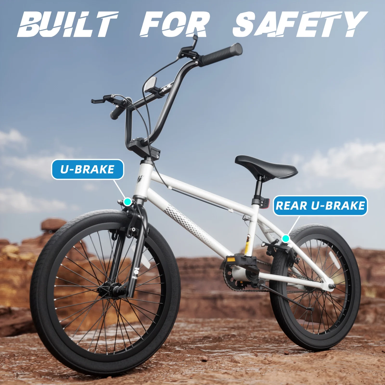 Freestyle Kids BMX Bikes 18 20 Inch Kids Bicycles for Years Old Boys Girls Teen with Adjustable Seat and Handbrake, for Kids 7 13 Beginner Level to Advanced Rider(White/18") Image 4