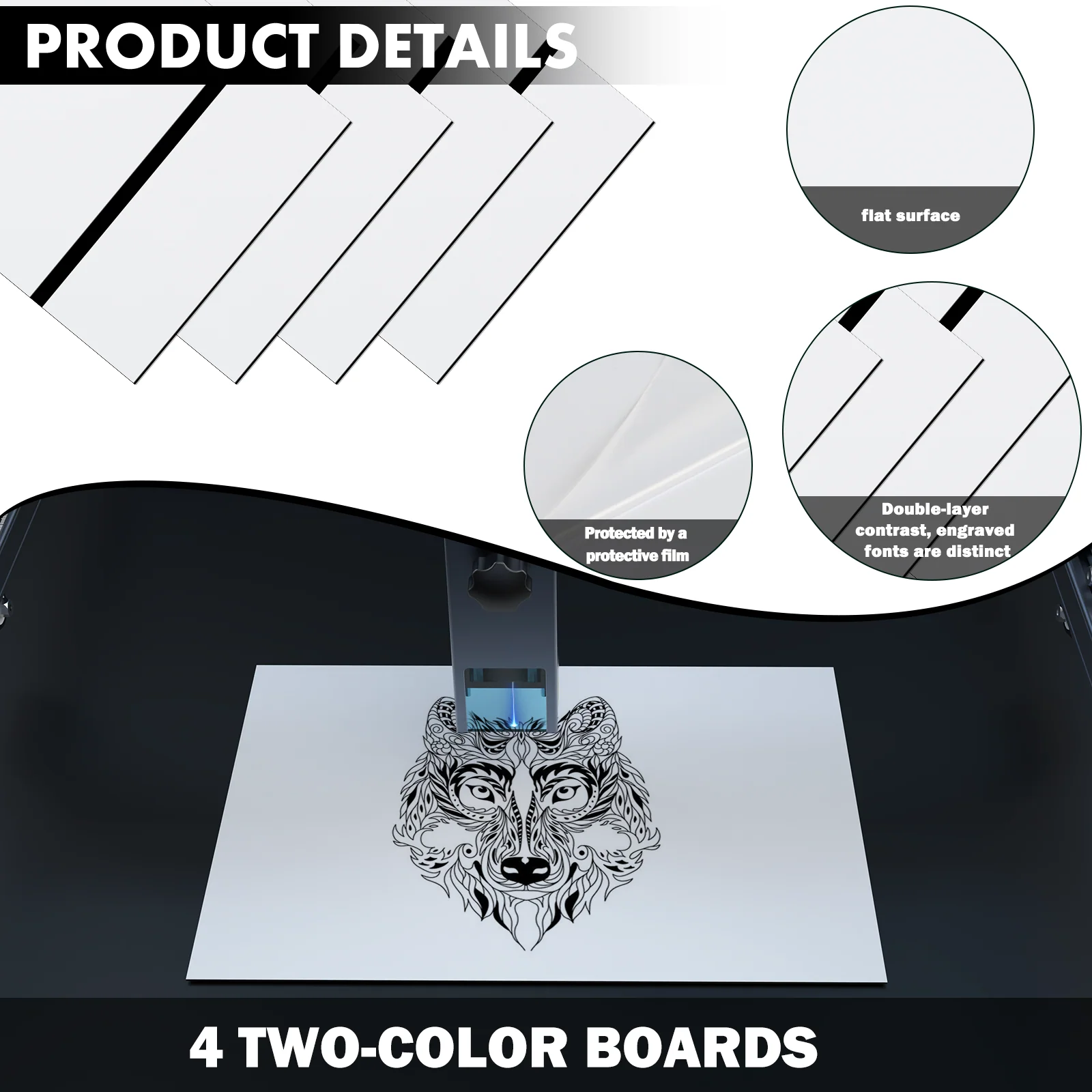 Plaque acrylique bicolore blanche à noire de 1,3 mm (4 pièces)