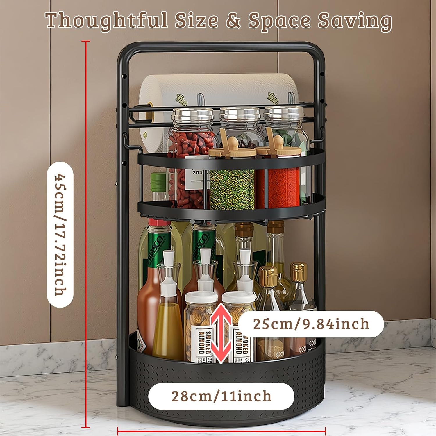 Rotating Spice Rack with Paper Towel Holder, Black