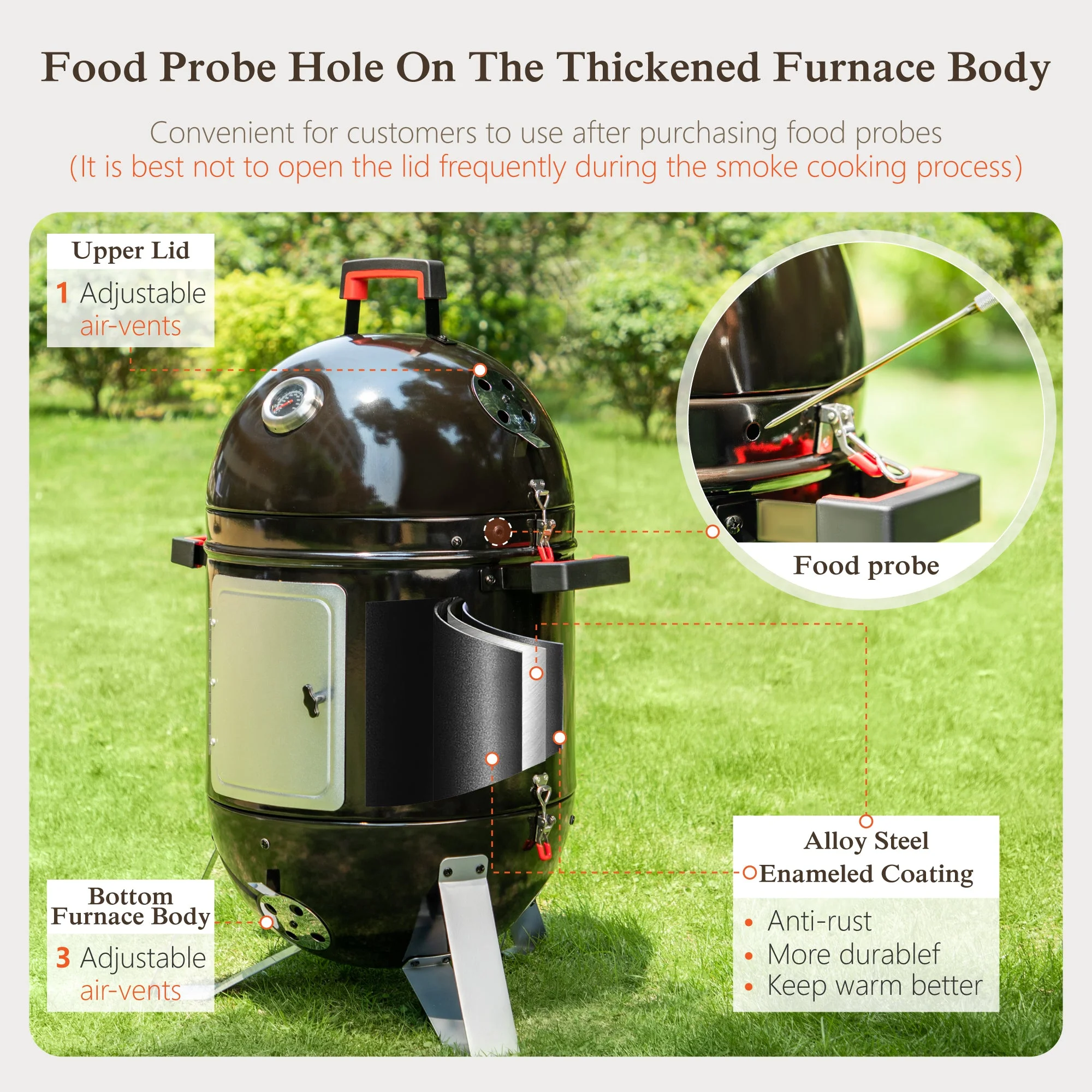 Alpha Joy 18-inch Vertical Charcoal Smoker BBQ Grill