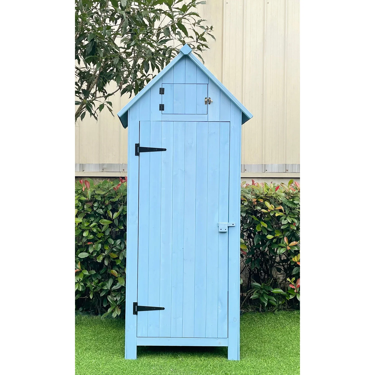 Sturdy Durable Waterproof Wood Outdoor Vertical Storage Shed, 70.40"x 30.30"x21.30", Blue - Image 5