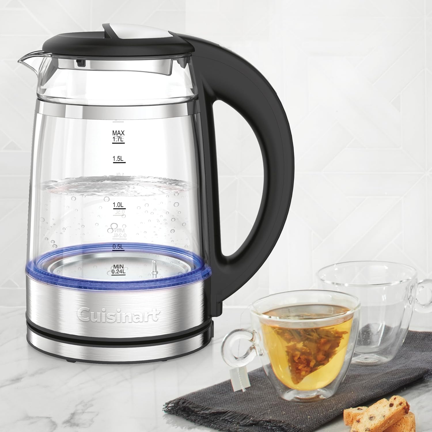 Cuisinart 1.7L Glass Variable Temperature Control Electric Kettle 110 ° F–212 ° F with Touchscreen Controls, Illumination, Dual-Layer Cool-Touch Design & Nondrip Spout