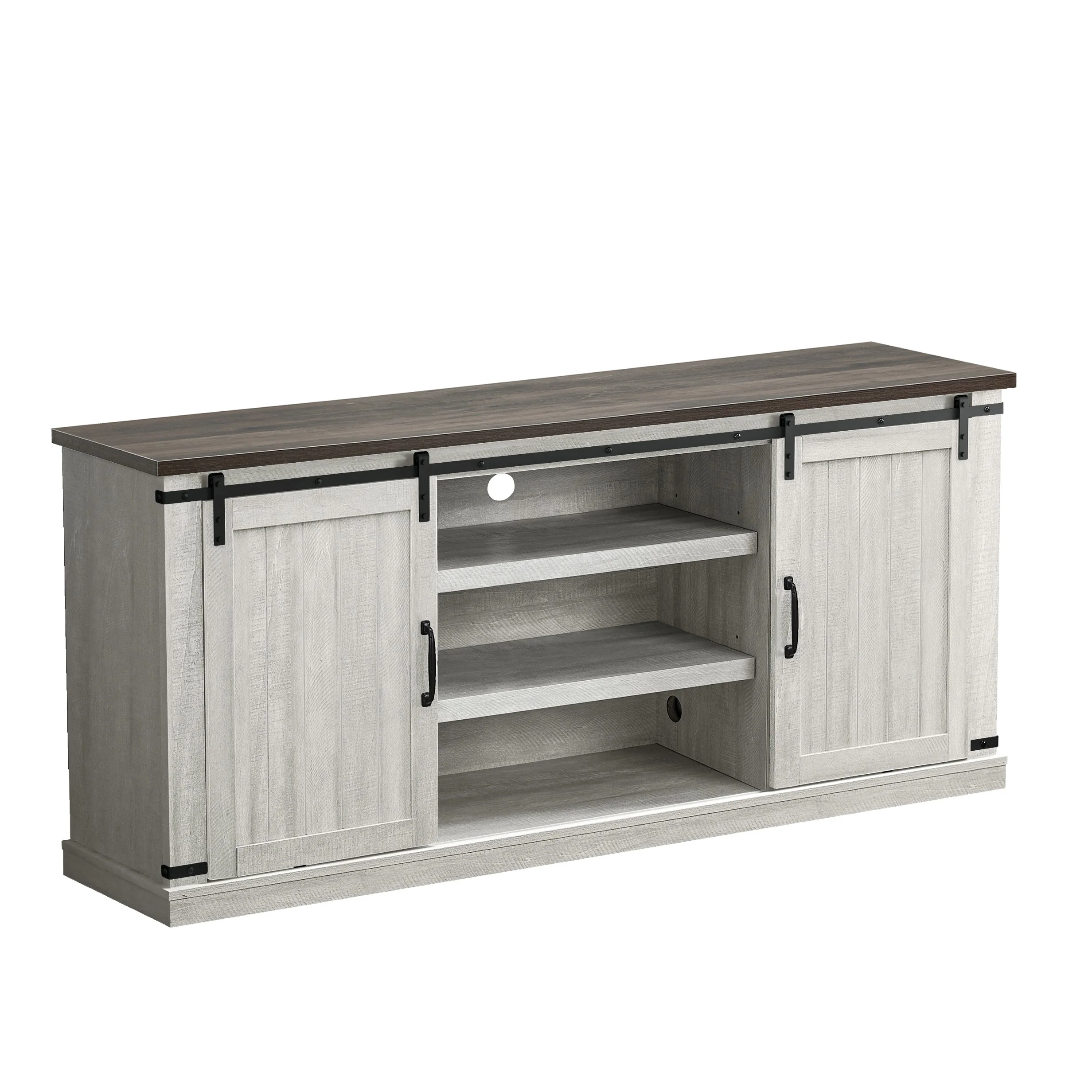 Farmhouse TV Stand for 75" TV, Entertainment Center, Sliding Barn Door TV Stand, 68 inch TV Console Table, Home Living Room Media Console with Adjustable Shelf Off White(Off White) - Image 7