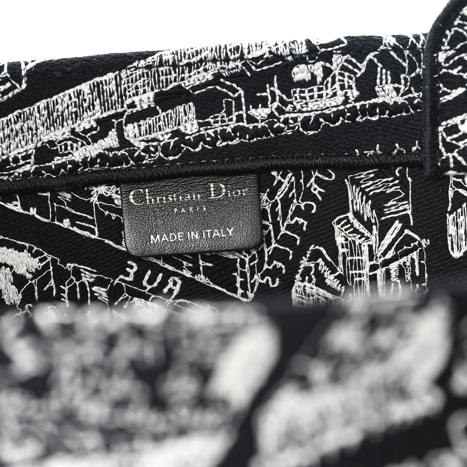 Canvas Embroidered Large Plan De Paris Book Tote Black White